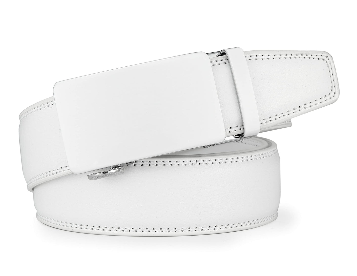 Lingli White Belt for Men Ratchet Dress Belt with Automatic Buckle -Trim to Fit-35mm wide-0051-110-White
