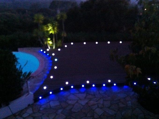 Led Deck Lights Blue Outdoor Waterproof Low Voltage Stainless Steel 1W Outdoor Yard Garden Decoration Lamps Landscape Pathway Patio Step Stairs LED In-ground Lights(Black Border,1 Pack