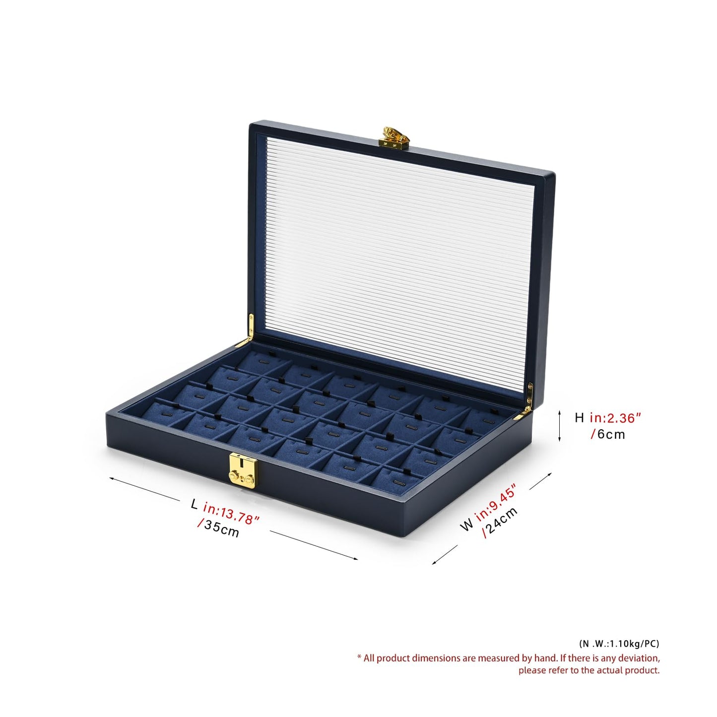 Oirlv Blue Leather Jewelry Organizer Jewelry Tray with Lid Jewelry Organizers and Storage for Drawers Stackable Jewelry Trays Necklace Organizer Hoder for Women Jewelry Organizer with Lock (24 Grid)