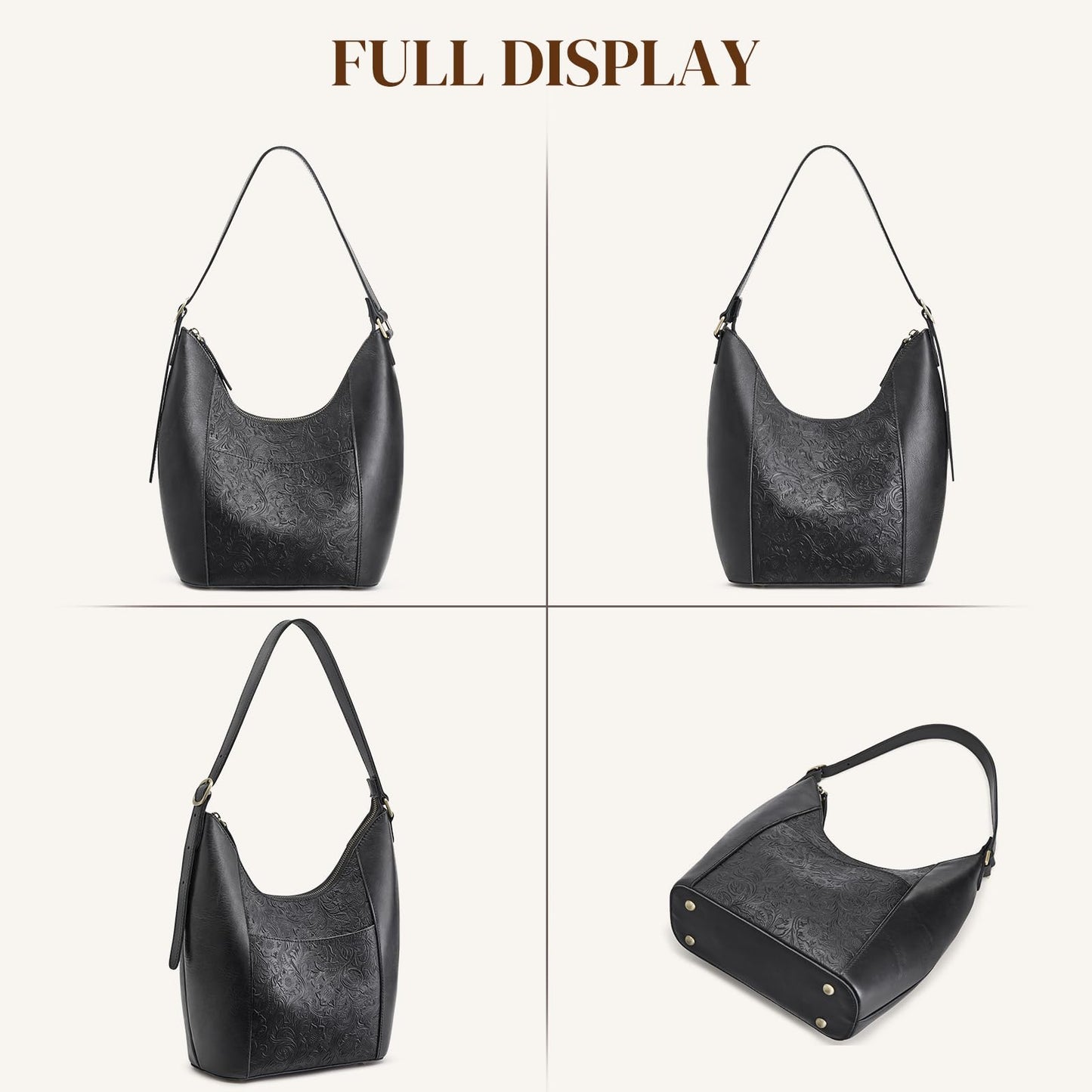 S-ZONE Leather Shoulder Bag for Women Hobo Bag Top Handle Handbag Satchel Purse Rose Pattern