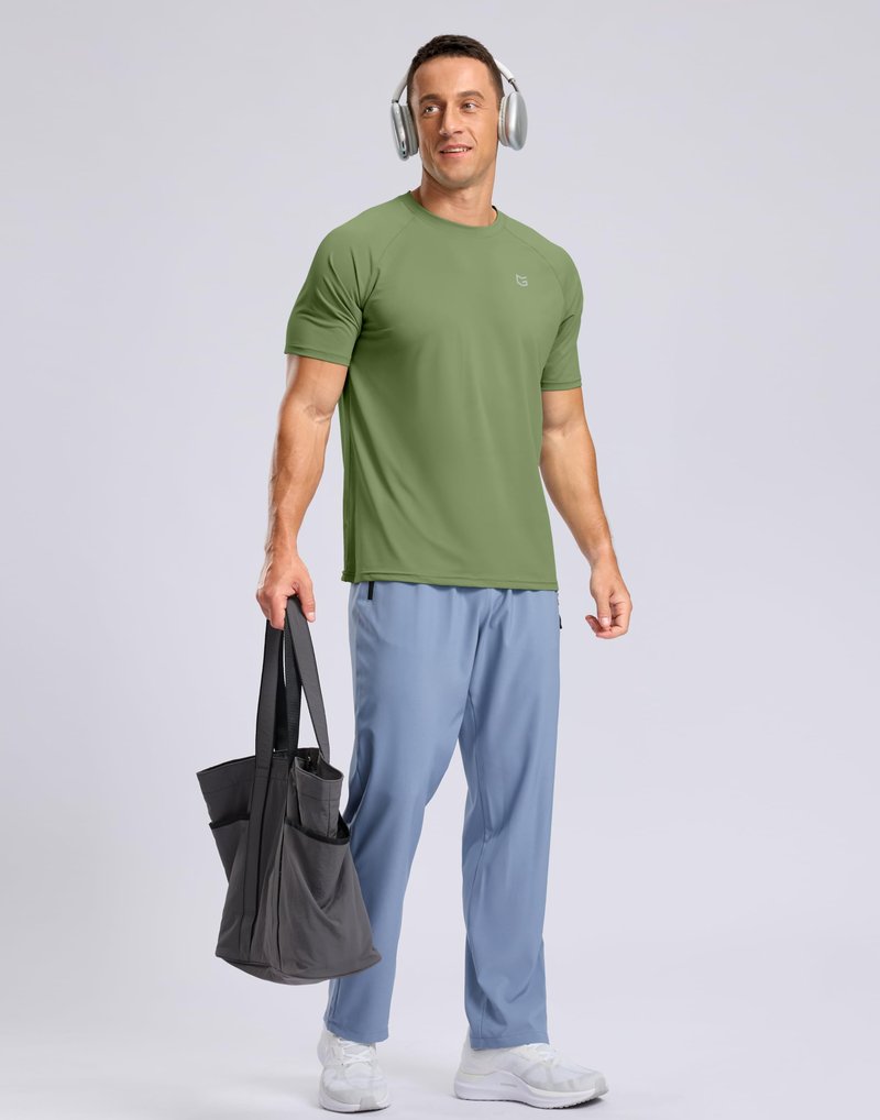 G Gradual Men's Athletic Workout T-Shirts Moisture Wicking Cooling Running Shirts Short Sleeve Performance Tee for Gym Tennis(Military Green,3XL)