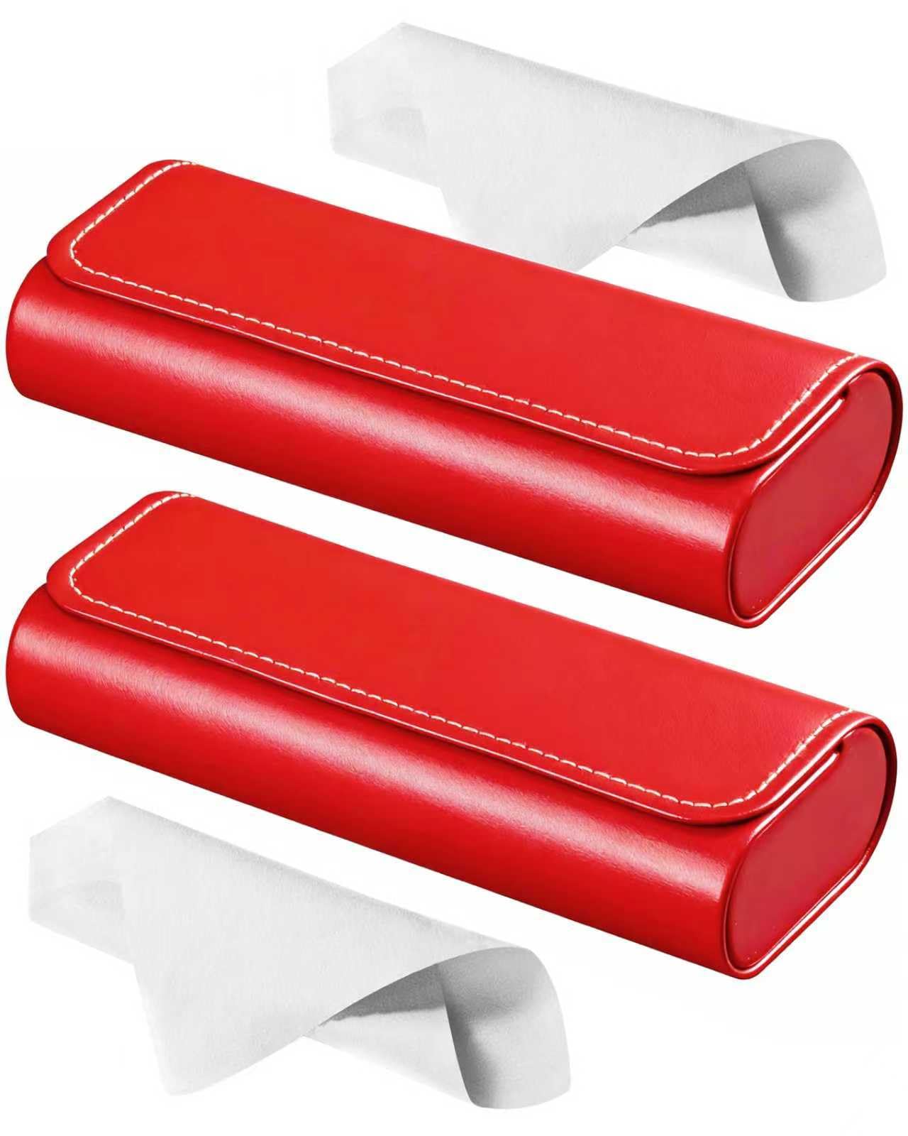 RayLove Glasses Case Hard Shell, Travel Sunglasses Case, Leather Hard Eyeglass Case for Women, Reading Glasses Case for Men (Faux Leather, 2, Red)