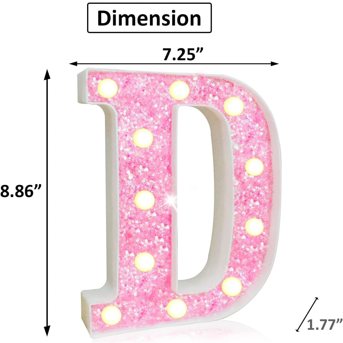Light Up Letters, Glitter Alphabet Letter Sign Pink LED Marquee Letter Lights Battery Powered for Night Light Girls Bedroom Birthday Party Wedding Home Christmas Decorations Gift for Her-Pink D
