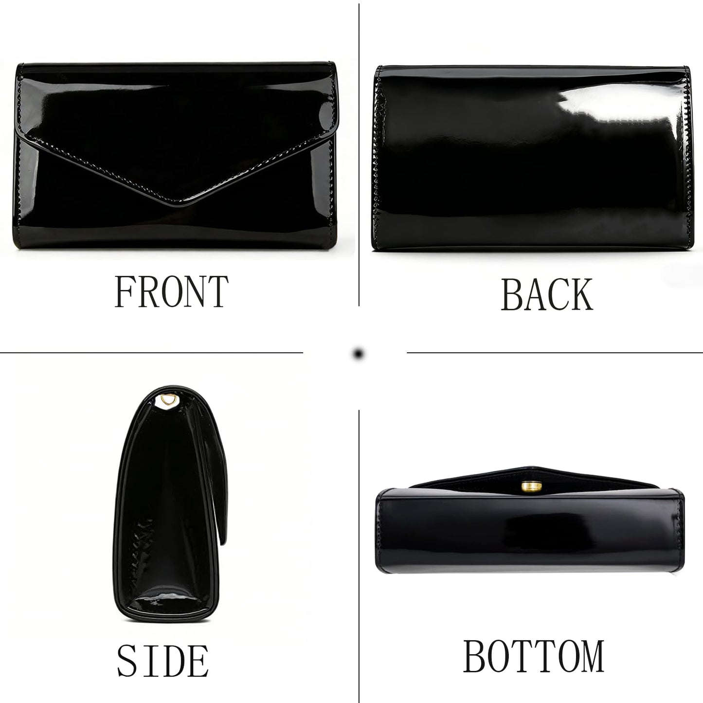 YAPAIOU Leather Envelope Evening Bag for Women Patent PU Clutch Purse for Formal Wedding Party Cocktail Prom Black