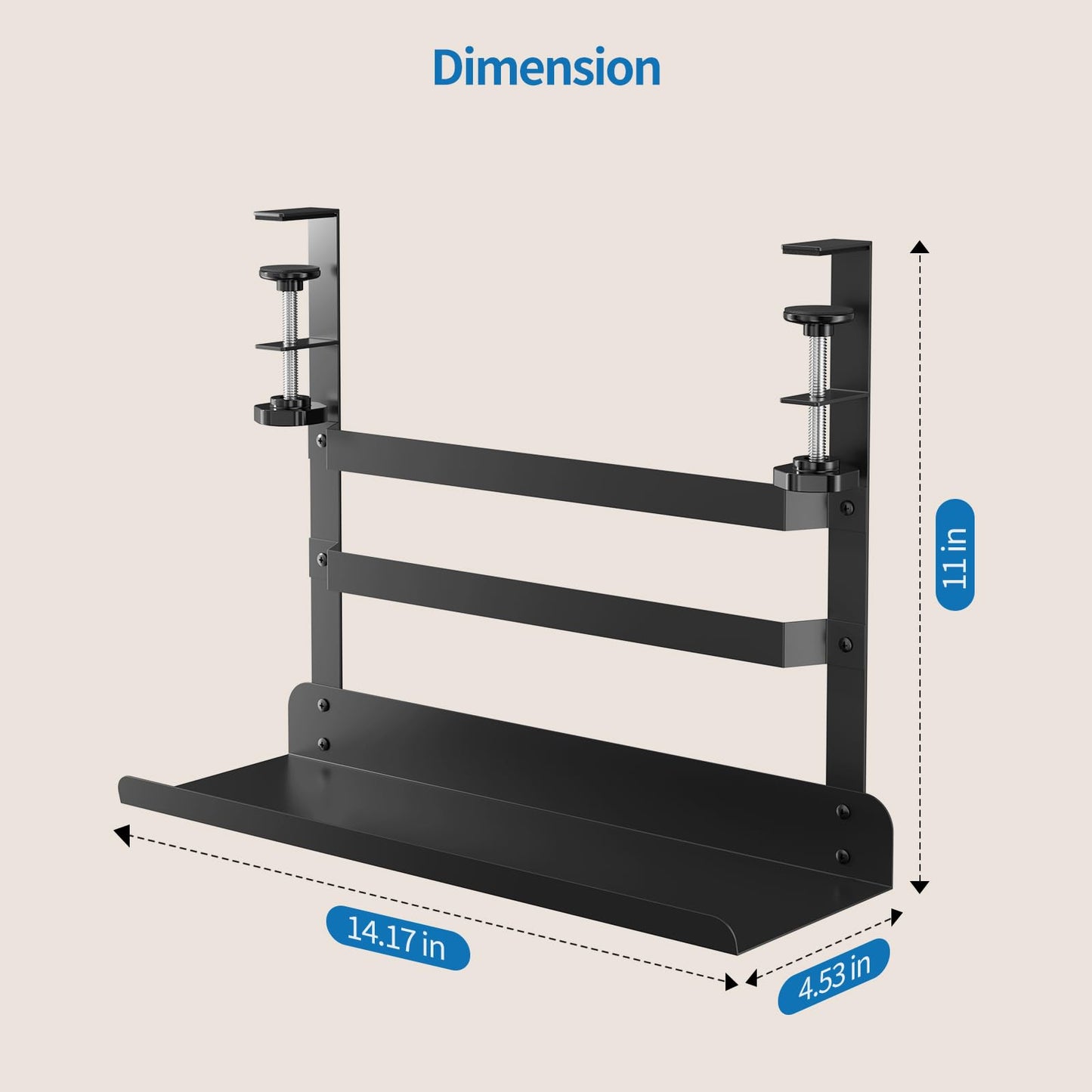 YECAYE Under Desk Cable Management Tray, No Drill Clamp Mount Metal Cable Management Tray with Desk Protection Pads, Under Desk Organizer Easy Installation with Hook & Loop Straps for Home Office