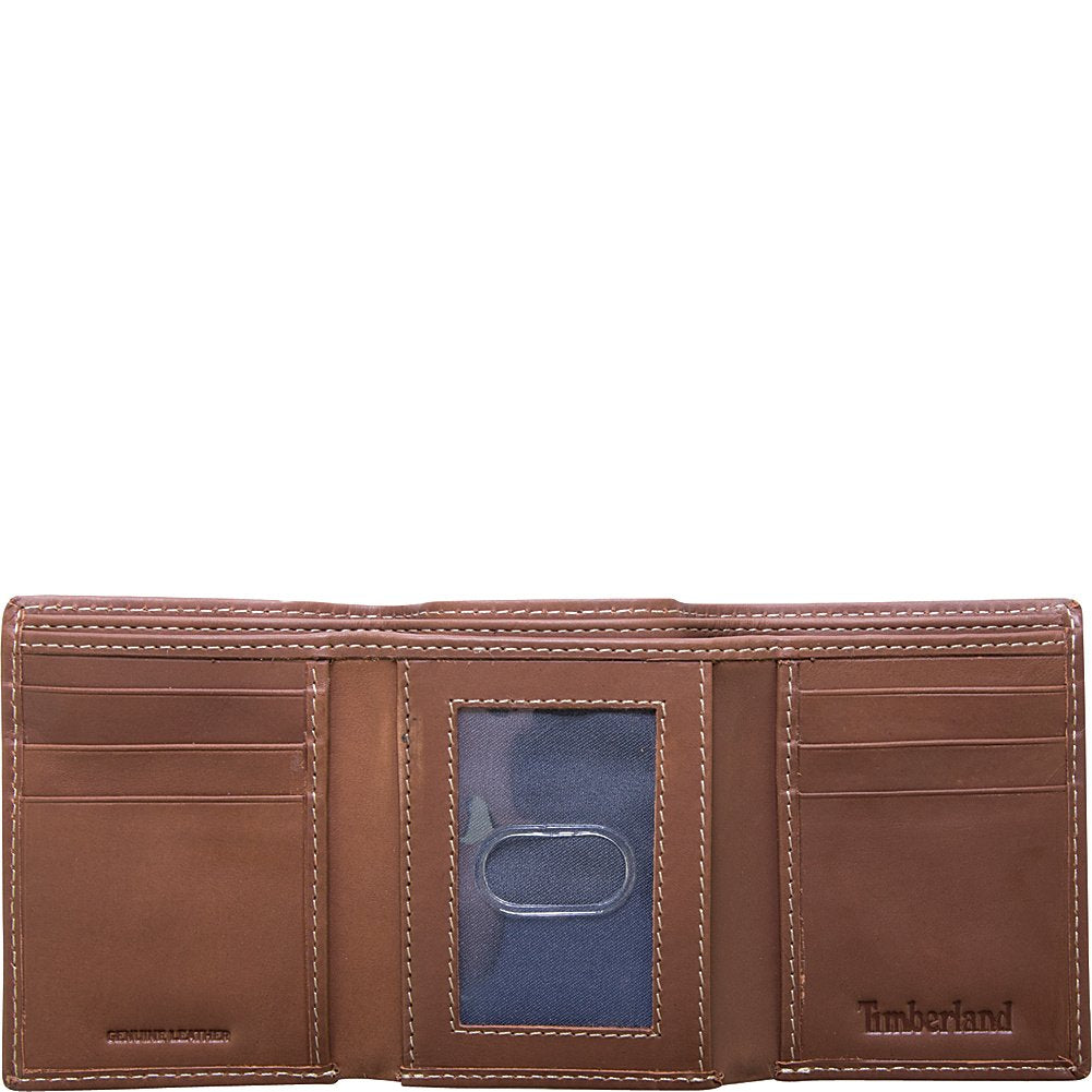 Timberland Men's Leather Trifold Wallet With Id Window, Black (Hunter), One Size