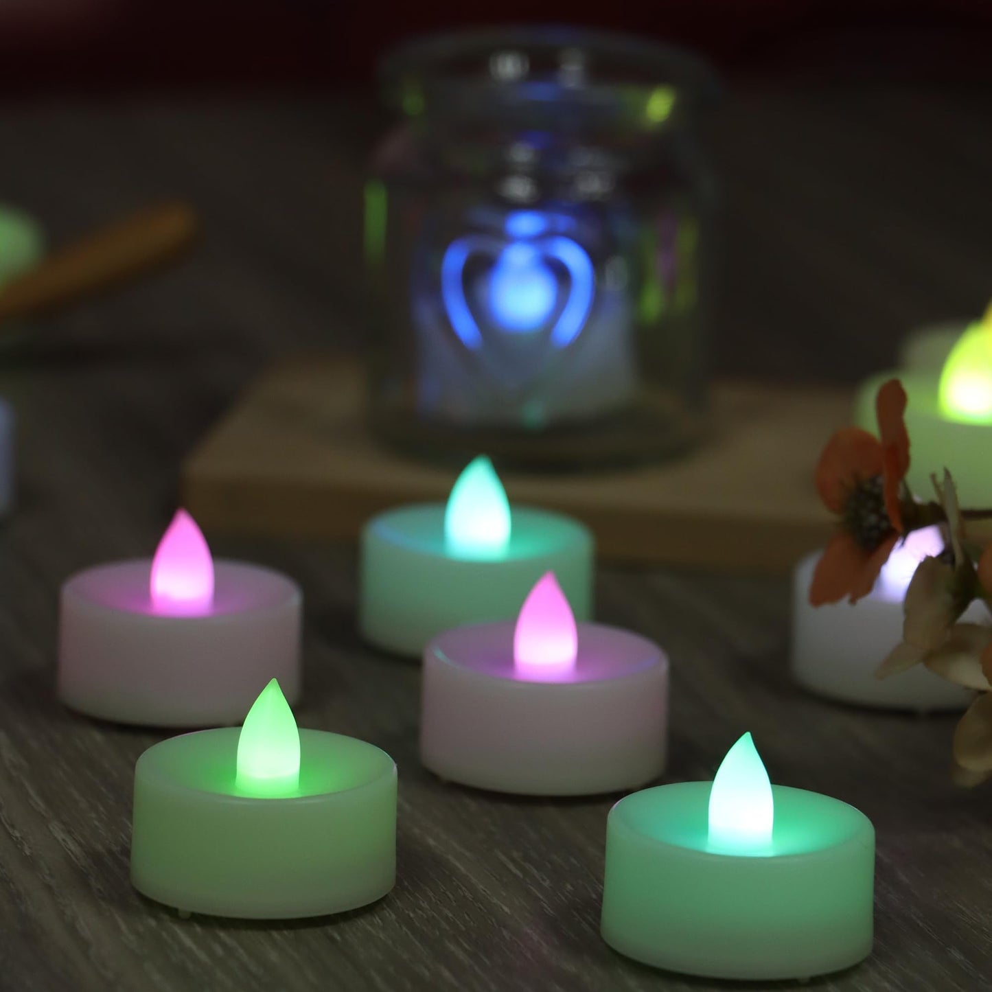 CANDLE CHOICE Color Changing Battery Operated Flameless Tea Lights Bright Flickering LED Tealight Candles Wedding Table Centerpieces Halloween Thanksgiving Christmas Decorations Batteries Incl 24 Pack