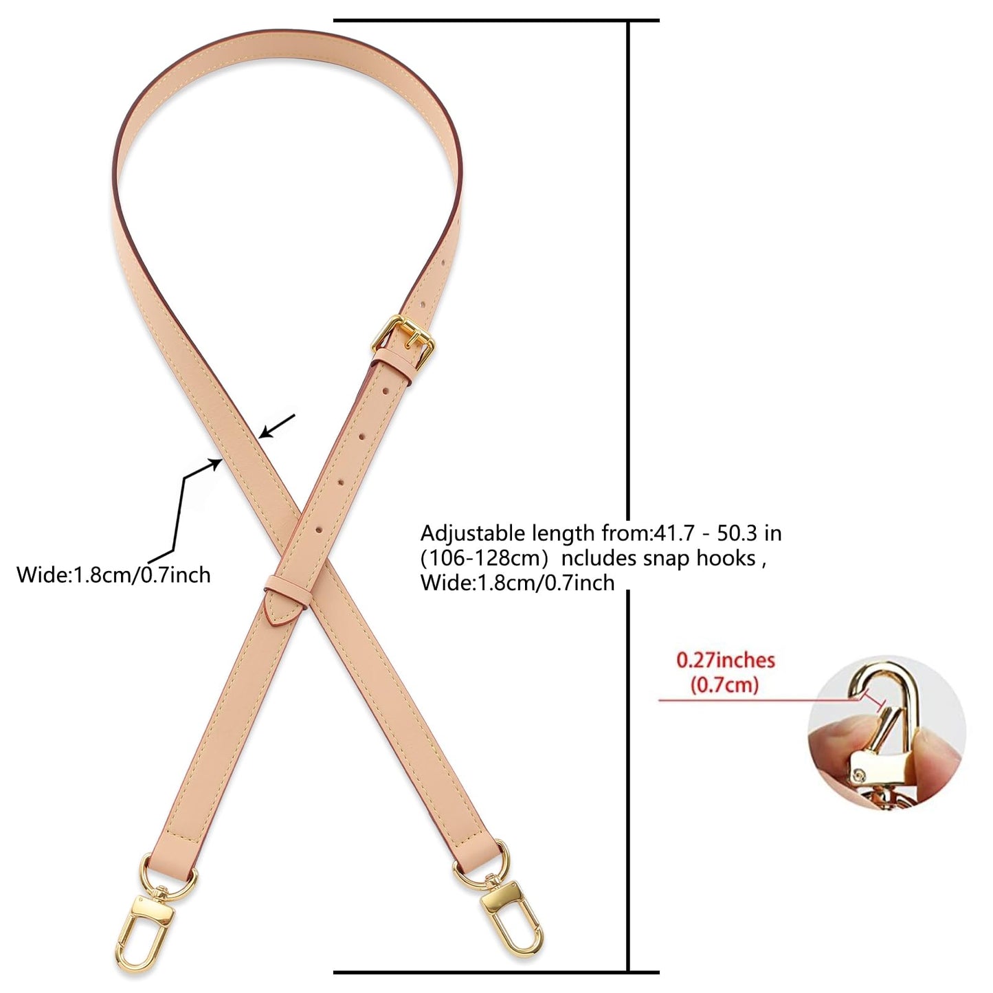 BMBMLV Vachetta Leather Strap Adjustable Crossbody Strap for Small Bags Pochette Mini NM Eva Favorite PM MM Nano Speedy (Beige)