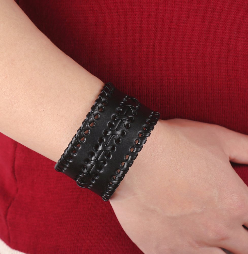 Hamoery Men Leather Bracelet Punk Braided Rope Alloy Bracelet Bangle Wristband