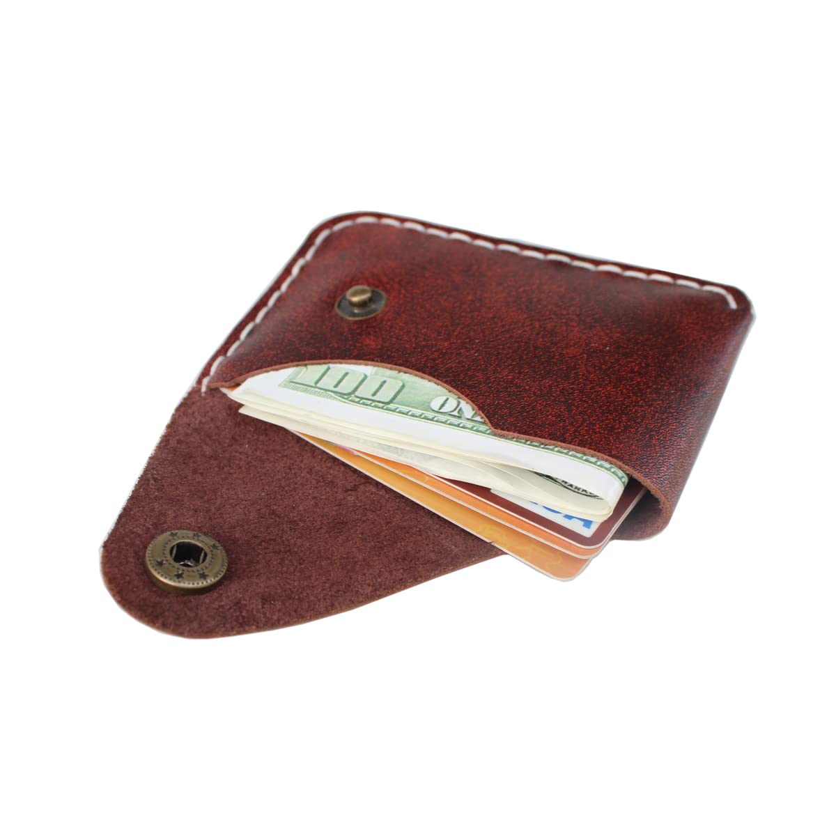 YAN TA HANDMADE Leather Card Case Wallet with Money Clip Minimalist Simple Thin and Large Capacity Front Pocket Card Holder (maroon)