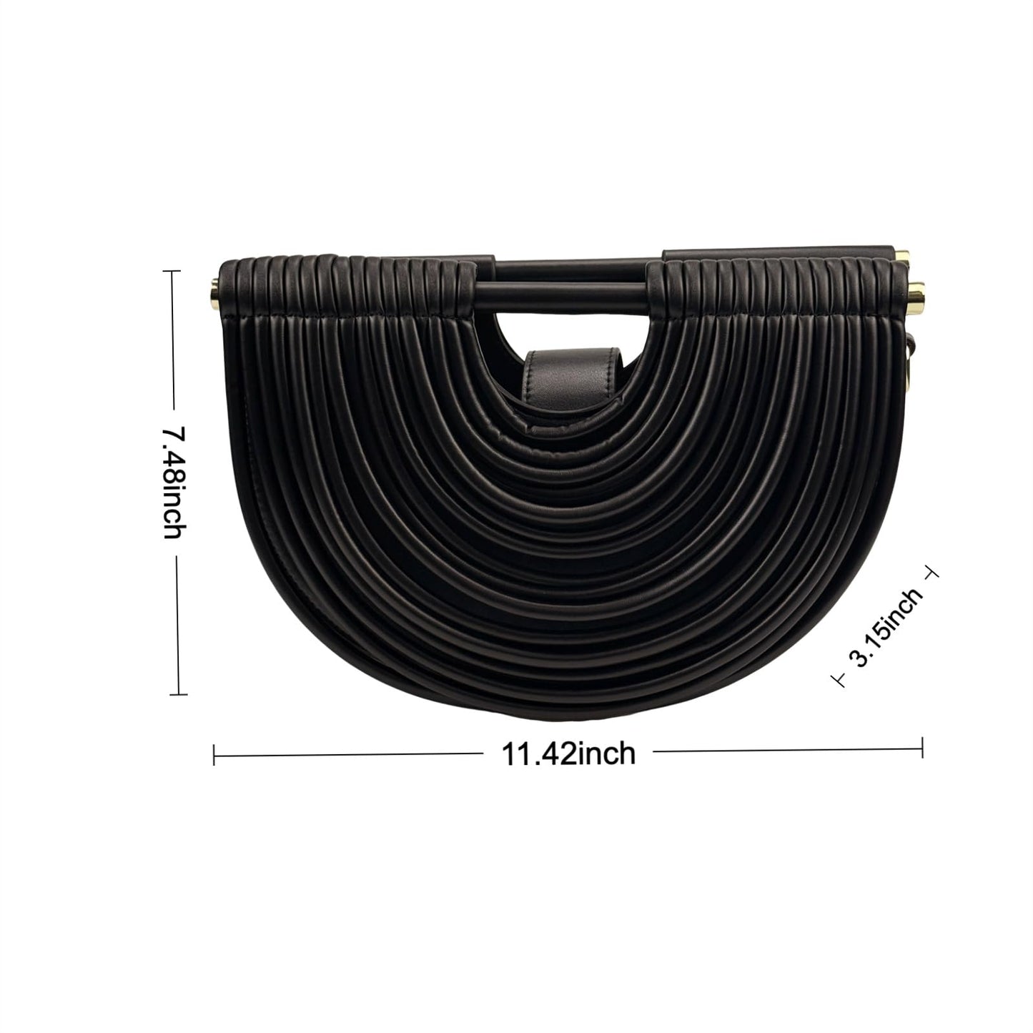 FUTTSPAI Elegant Half Round Chinc Woven PU Leather Lou Top Handle Bag for Women Formal Evening Clutch Purses,Black