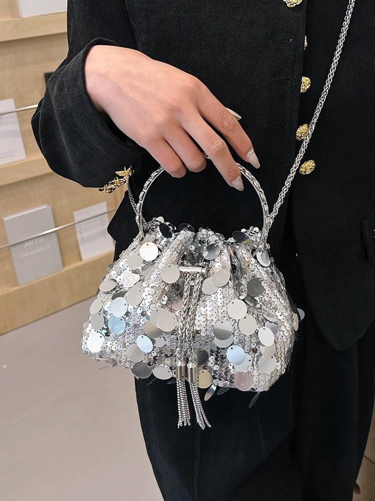 RZTA Women's Glitter Clutch Evening Handbags Sparkly Clutch Triangle Purse for 1920s Party Prom Wedding A2 Silver
