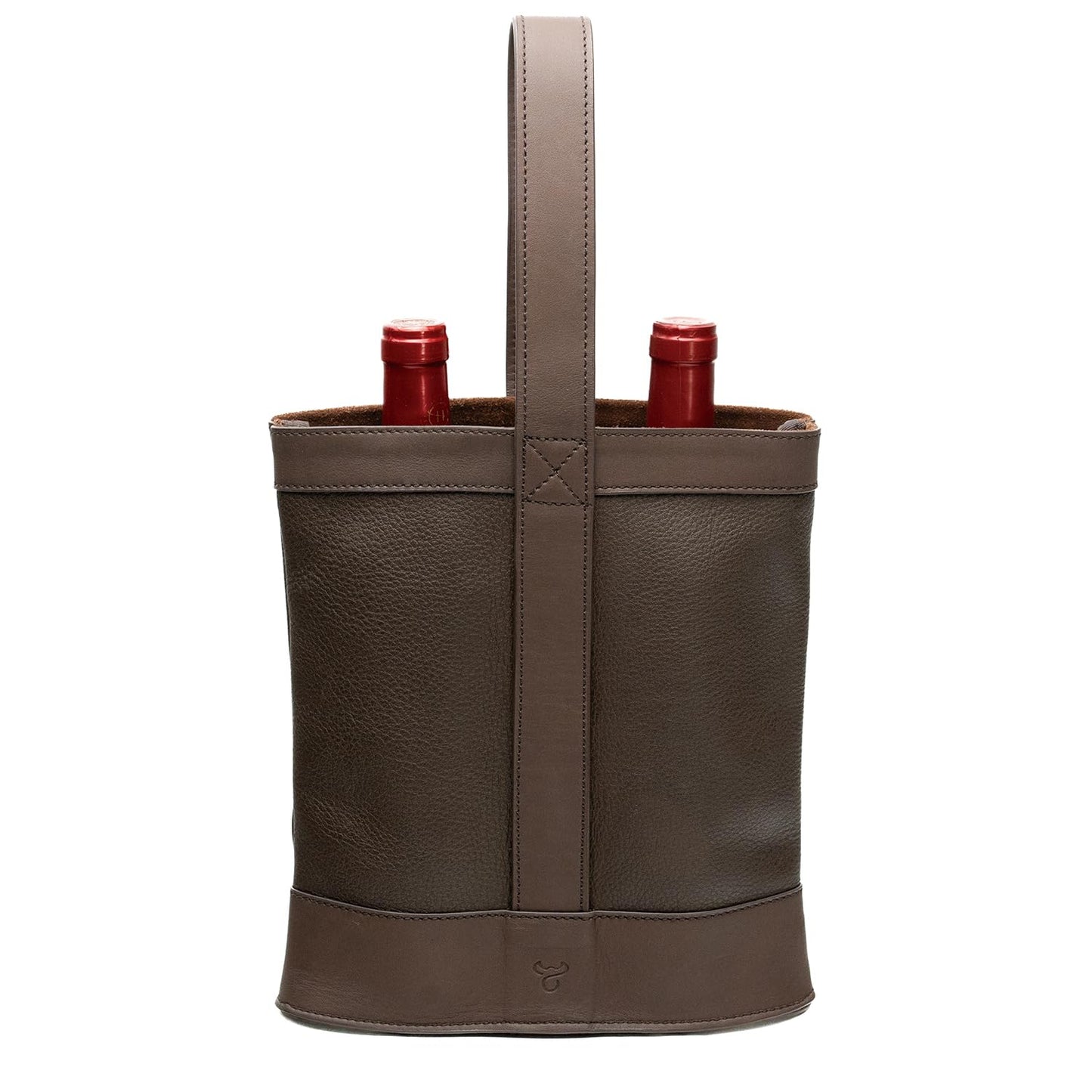 WESLEATH Double Wine Carrier Bag – Leather Wine Tote for Two Bottles with Handles & Metal Buckle – Protective Carrier for Picnic, Wine Champagne Gift Bag (Moka)
