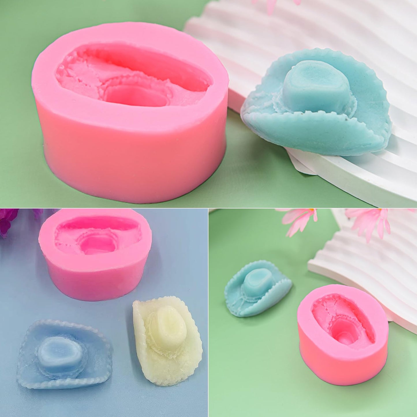 Wehous 2PCS Cowboy Hat Silicone Mold 3D Silicone Mold Cowboy Hat Fondant Chocolate Cake Decoration Mold Cool Resin Candle Mold Soap Candle Making Kit Epoxy Casting Clay Resin Craft Mould