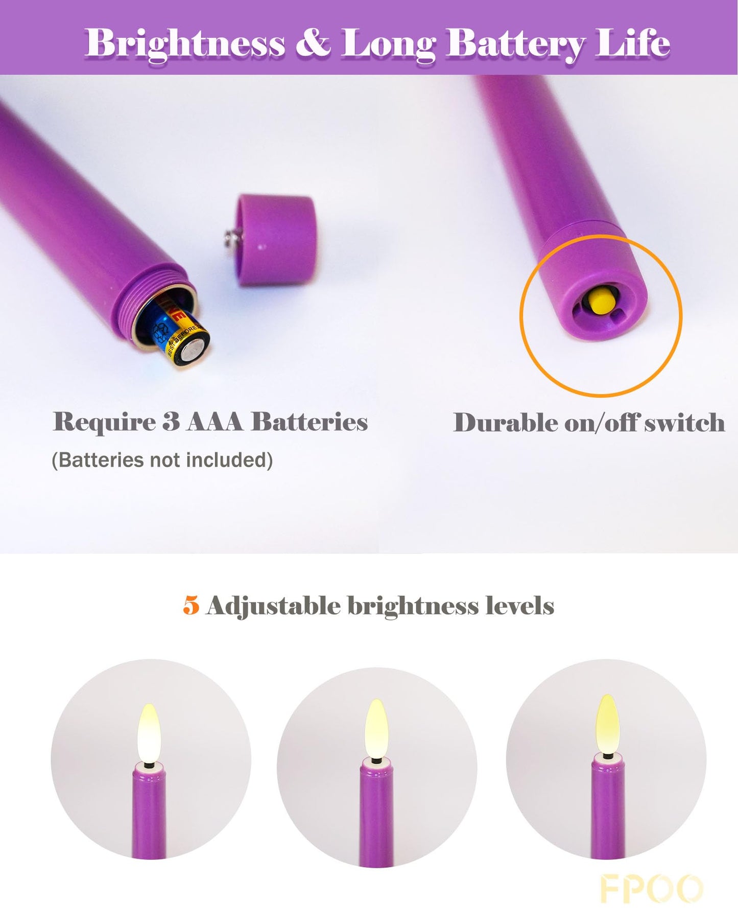 FPOO Flameless Advent Candles with Wooden Candle Holder, Advent Candles Battery Operated 3 Purple and 1 Pink LED candlesticks for Advent Decoration (4 Packs)