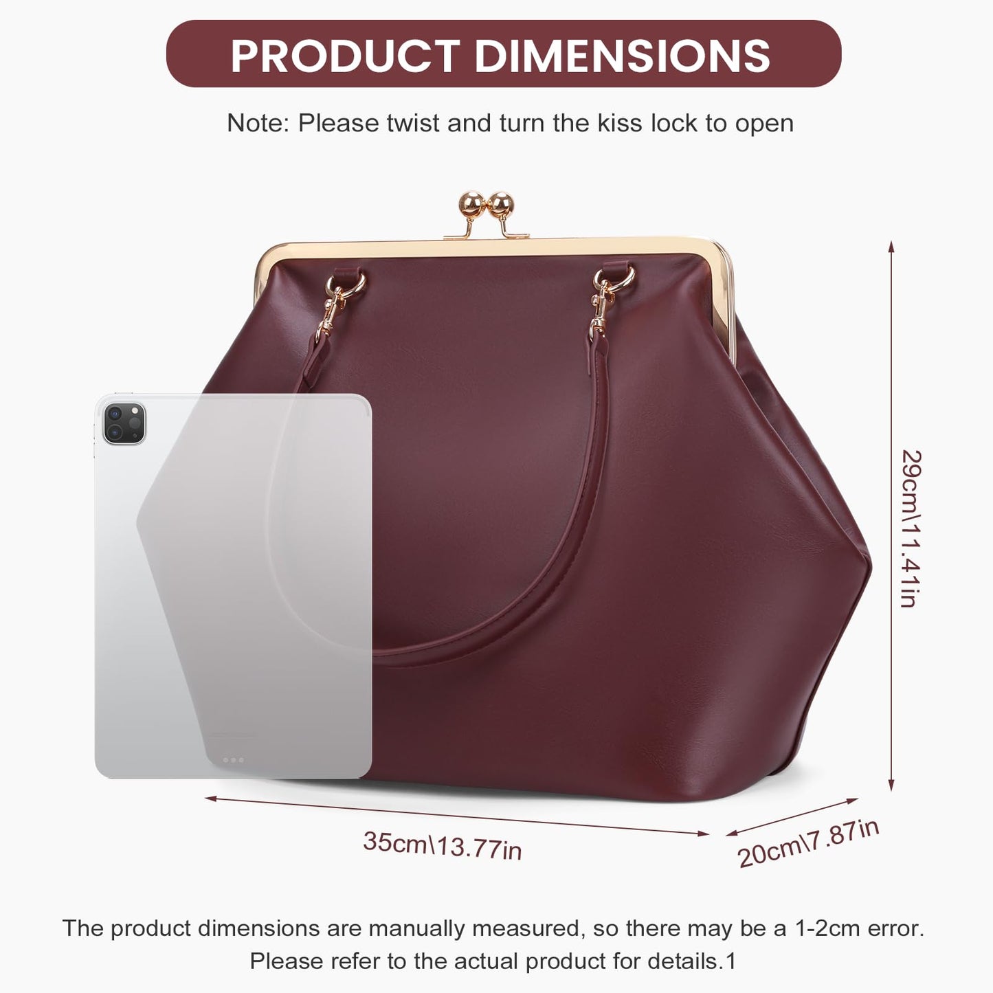 CATSEA Large Women's Kiss Lock Bag PU Medium Top Handle Handbags Kiss Clasp Shoulder Bags Tote Purse Messenger Clutch (Red)