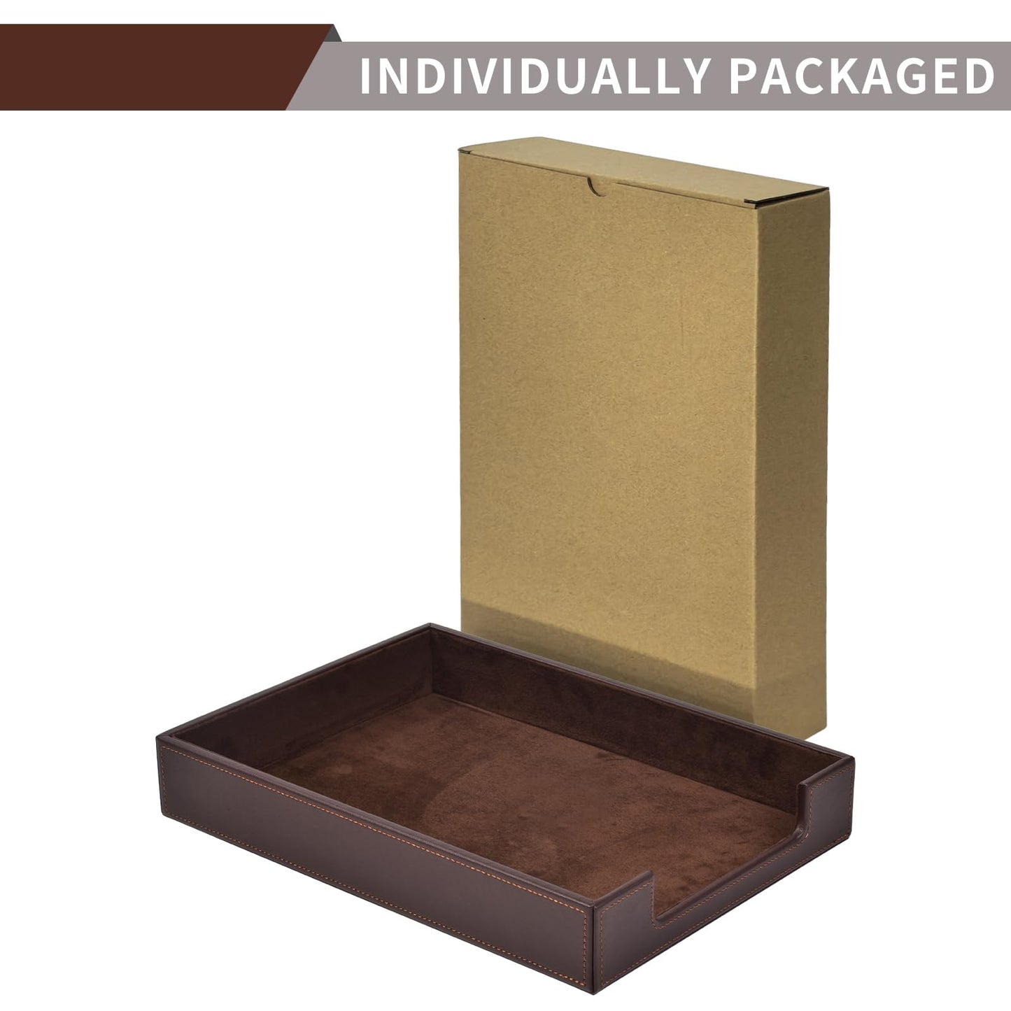 RHCSZ PU Leather Letter Tray - Load Documents Trays Front for Office Desktop Organizer - Desk Magazine, File, A4 Paper Holder - Paper Document File Holder Drak Brown (Drak Brown, A4-Tray)