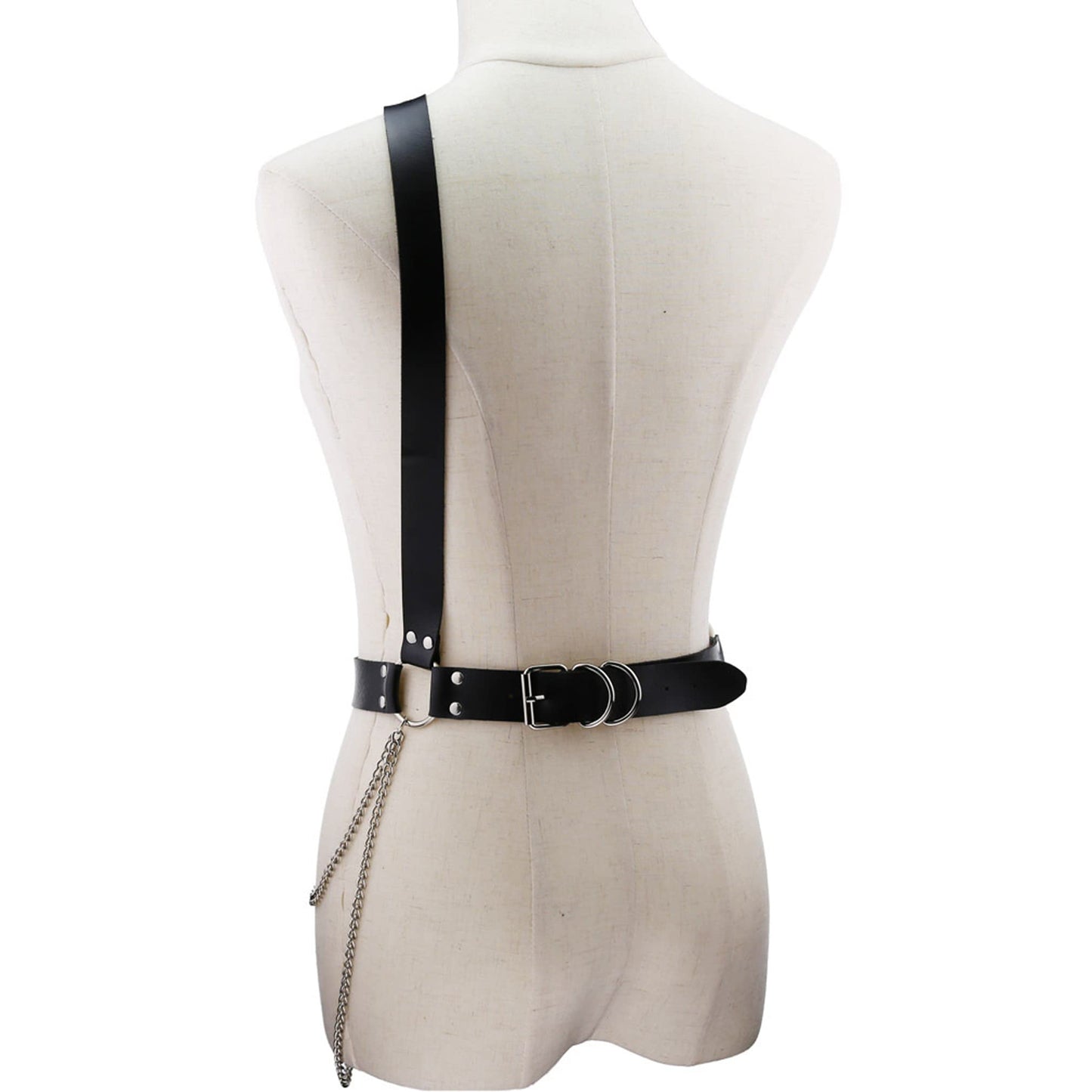 eYLun Women's Waist Belt Punk Rock Leather Body Straps Harness Belt Adjustable Rock Chain Leather Belt Black