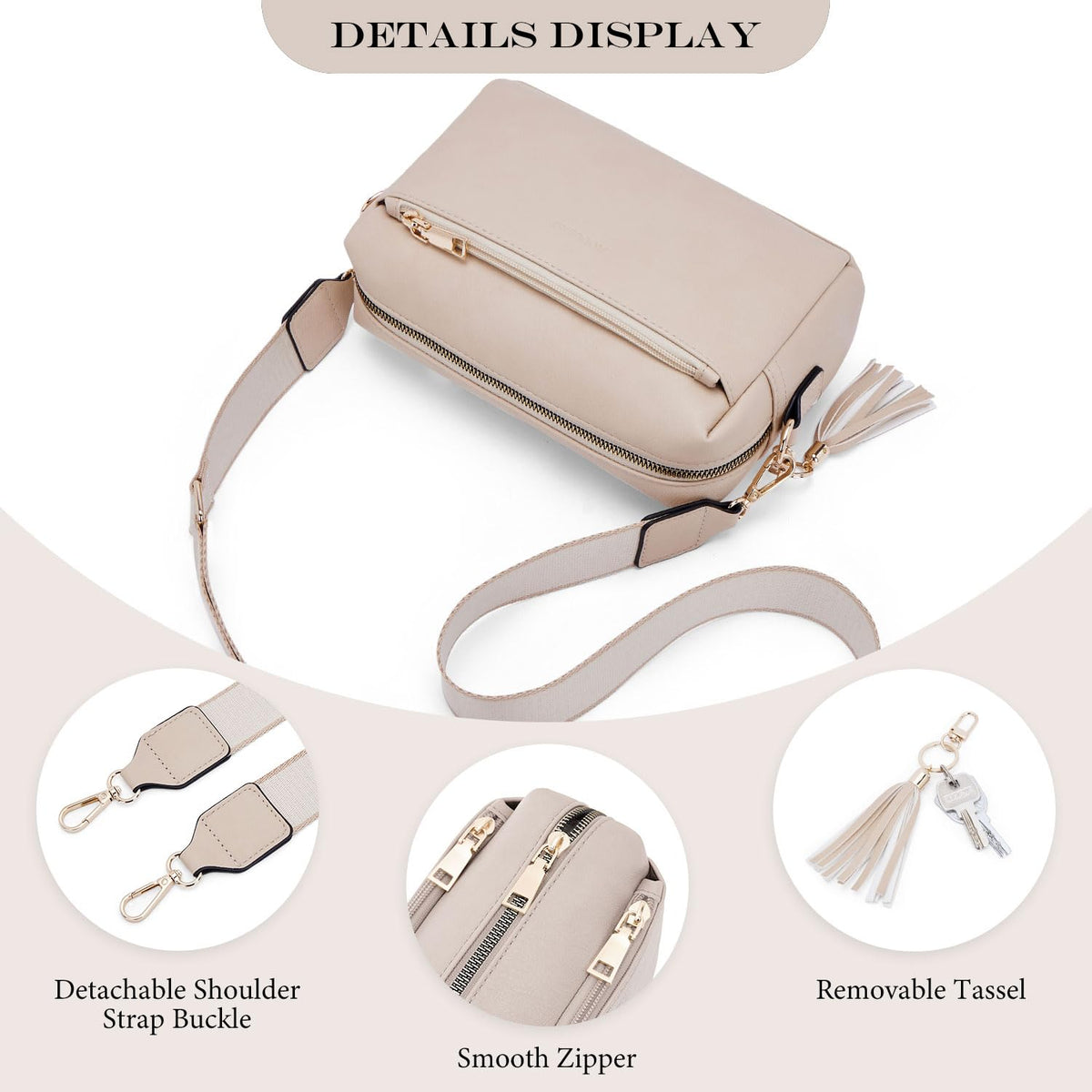 Roulens Triple Zip Small Crossbody Bag for women,Wide Strap Cell Phone Purse Shoulder Handbag Wallet with Credit Card Slots