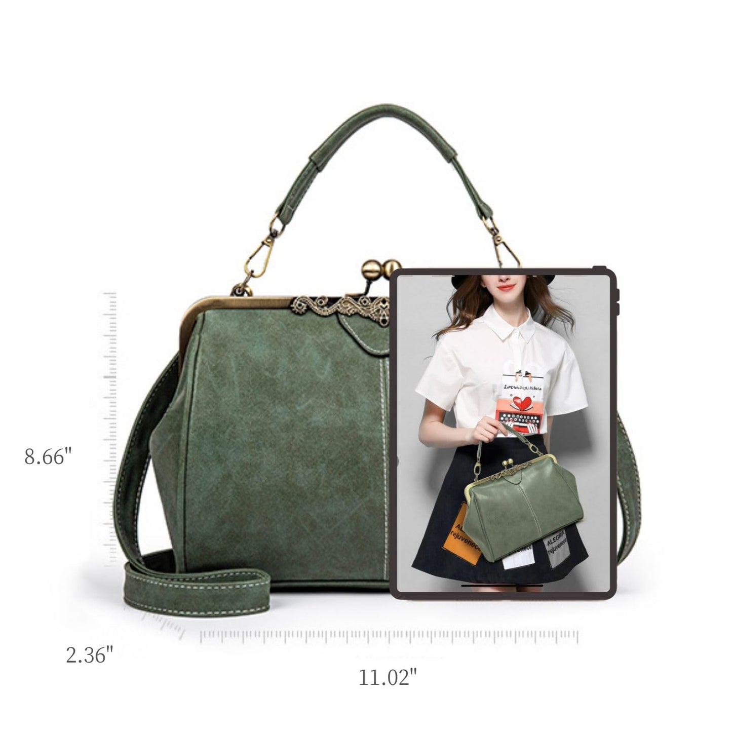 EDIWER Handbag for Women Leather Shoulder Bag Kiss Lock Top Handle Satchel Purse Vintage Crossbody Bag Evening Clutch Purses