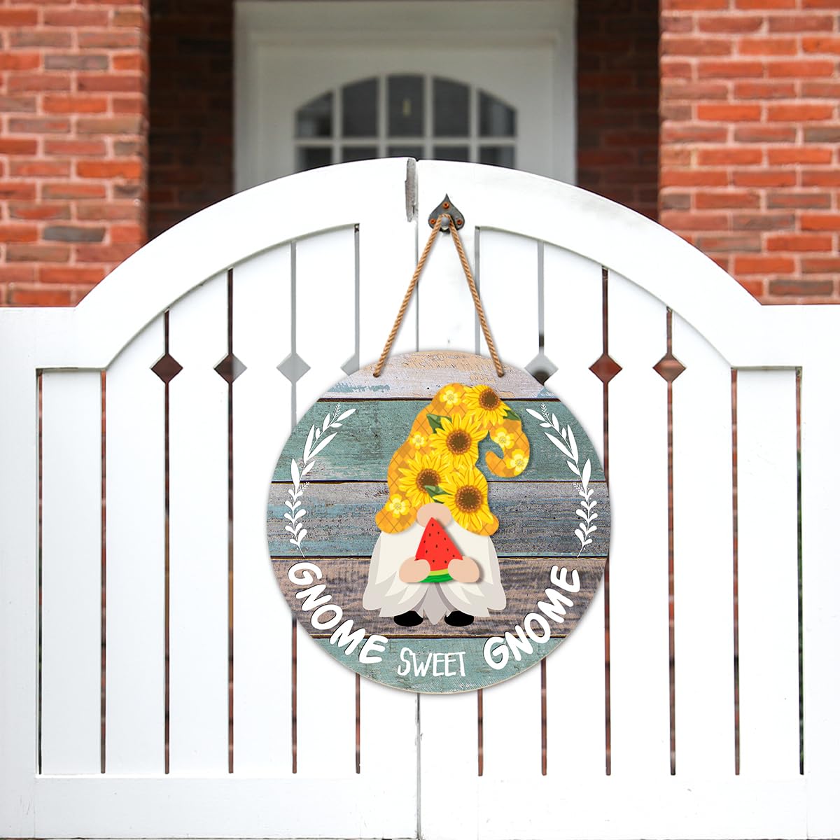 Interchangeable Gnome Welcome Sign Summer Patriotic 4th of July Door Decoration, Changeable Front Porch Decor Wood Wreath Gnomes Gifts for Spring Fall Winter All Seasons Holiday, Antique Blue