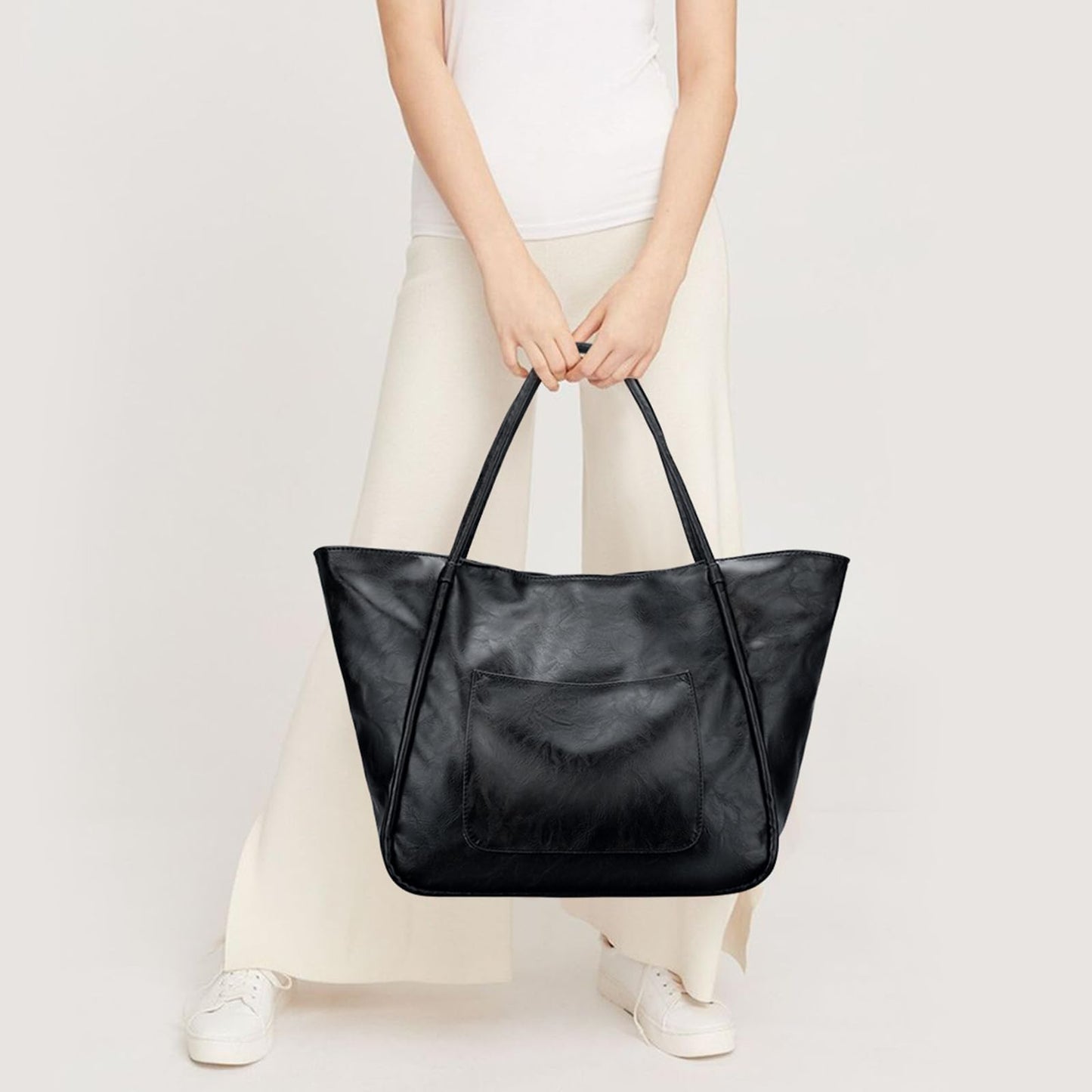 KKXIU Large Tote Bag for Women with Zipper Work Travel Purse and Handbags - Black
