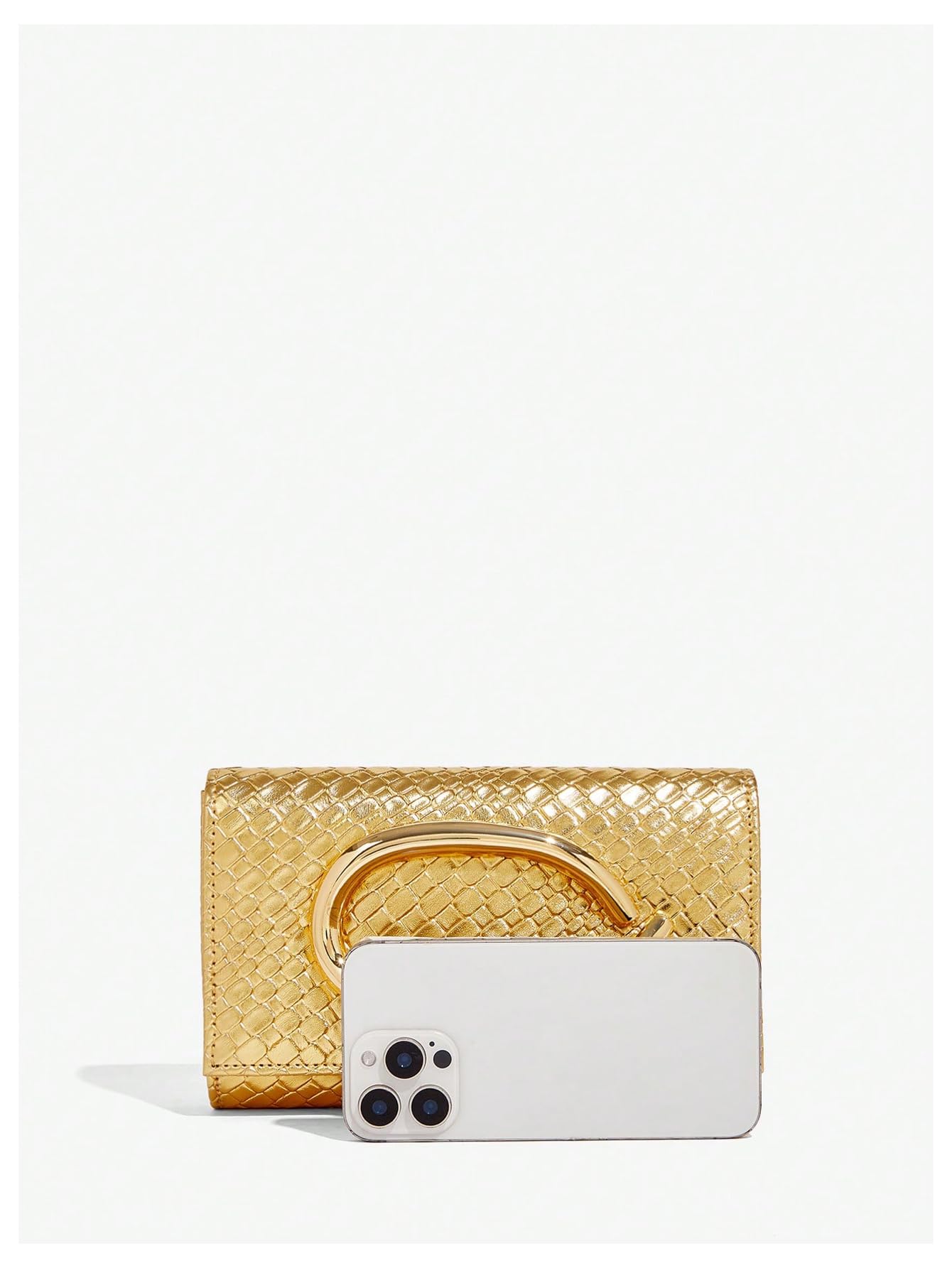 QWINEE Women's PU Leather Evening Wedding Party Clutch Purse with Chain Metal Decoration Trendy Causal Shoulder Bag Gold One Size