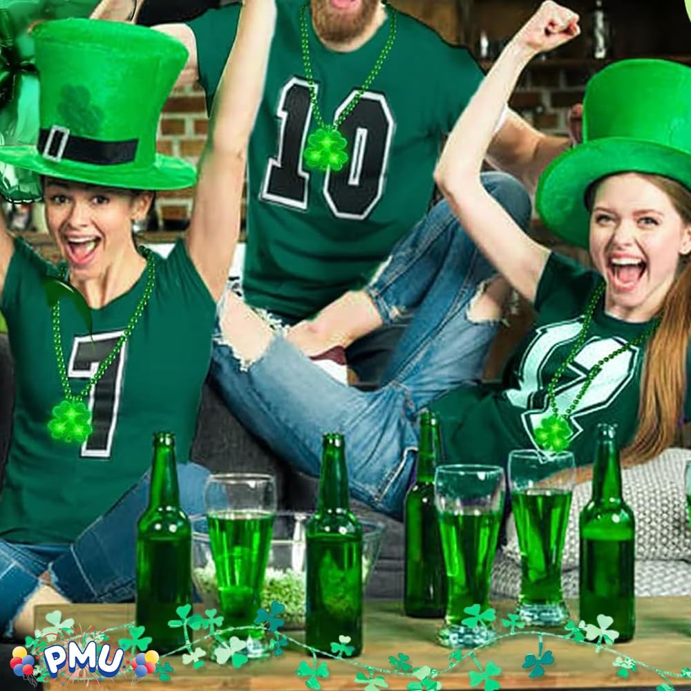 PMU 75 Ft Green Shamrock Garland – Shiny Tinsel Wire Garland for St. Paddy’s Day, Irish Holiday, Leprechaun Decorations Shamrock Green (3pc-25Ft Each)