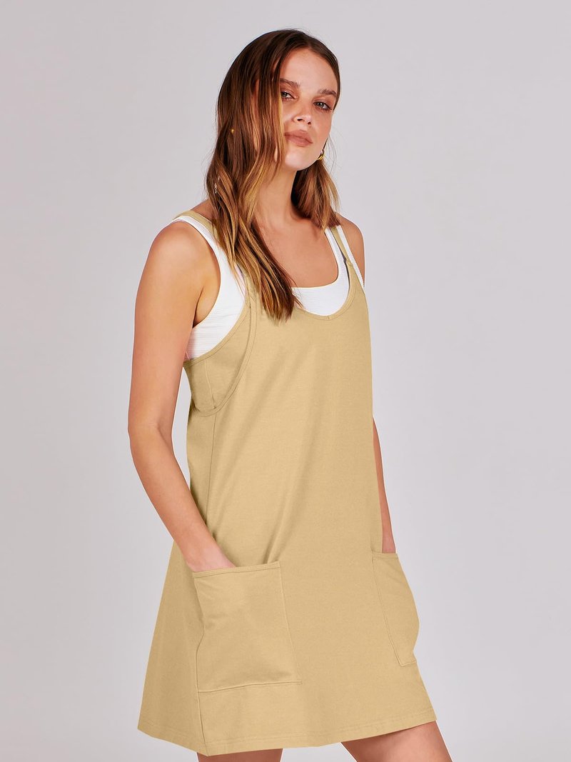 ANRABESS Women Athletic Dress Summer Tennis Workout Active Sports Mini Romper Dress Built in Shorts Travel Vacation Clothes Light Yellow Small