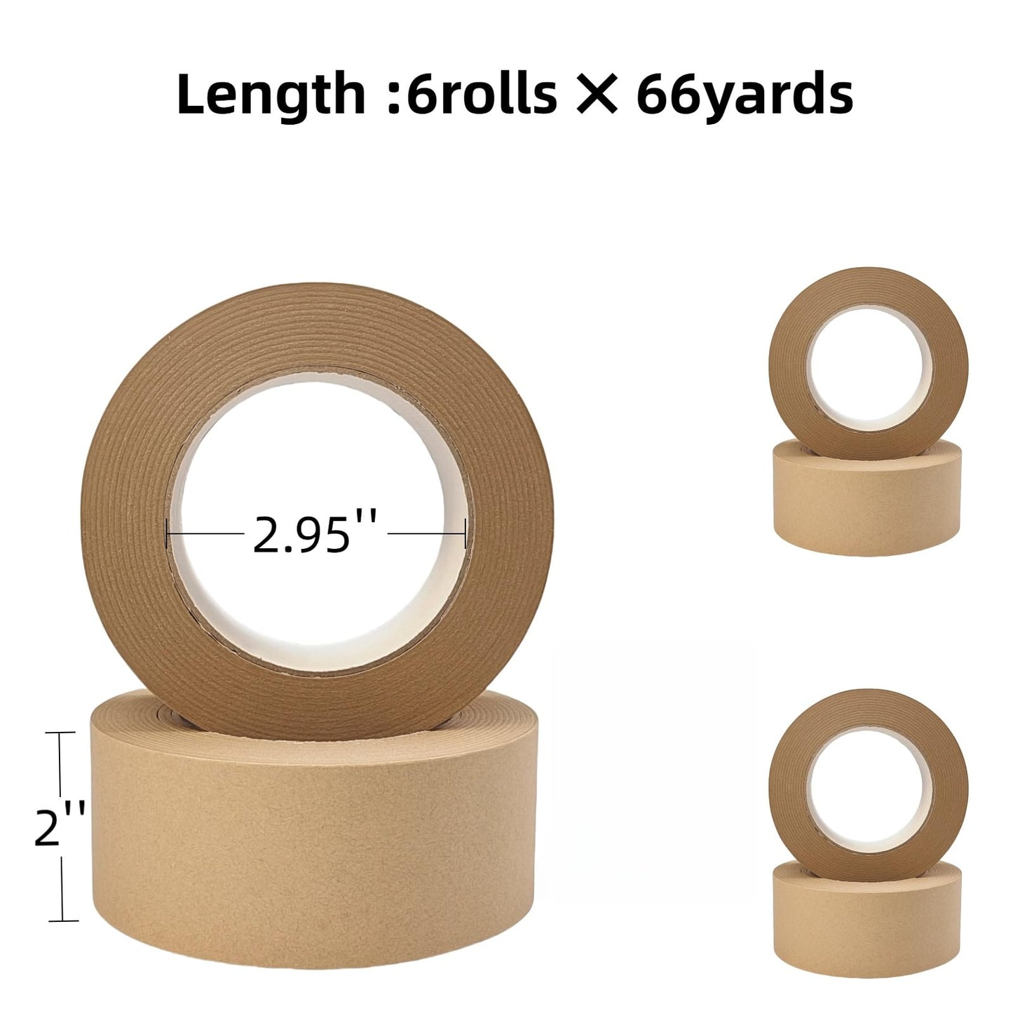 Hijelyn Eco-Friendly Brown Paper Packing Tape 66 Yards x 6 Rolls Recyclable Kraft Packaging Tape for Moving Shipping Mailing, Odorless and Quiet Box & Carton Sealing Packaging Supplies 2 Inch Width