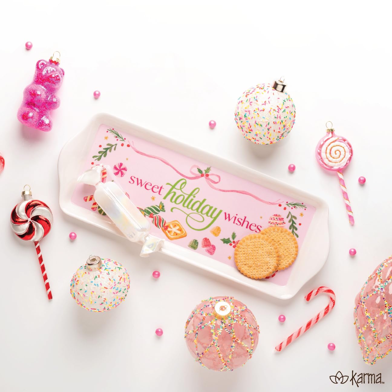 Karma, Melamine Holiday Trinket Tray, Narrow Christmas Jewelry Dish Tray for Rings Bracelets Necklace, Gingerbread