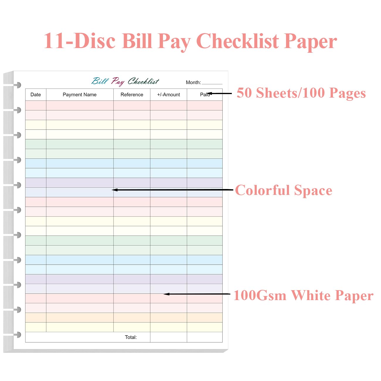 A4 TUL Bill Payment Checklist Refills - 50 Sheets/100 Pages Letter Size Monthly Budget Forms for 11-Disc Discbound Budget Planners, 8.5" x 11"