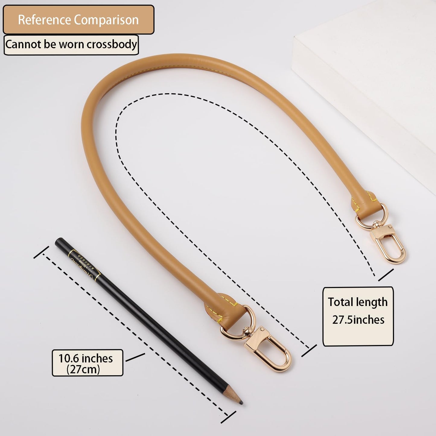 Genuine Vachetta Leather Short Shoulder Strap Compatible with Speedy 25 30 & Soft Speedy 30, Handmade Replacement Armpit Bag Strap with Precision Stitching Beeswax/Apricot (Length:27.5in-Beeswax)