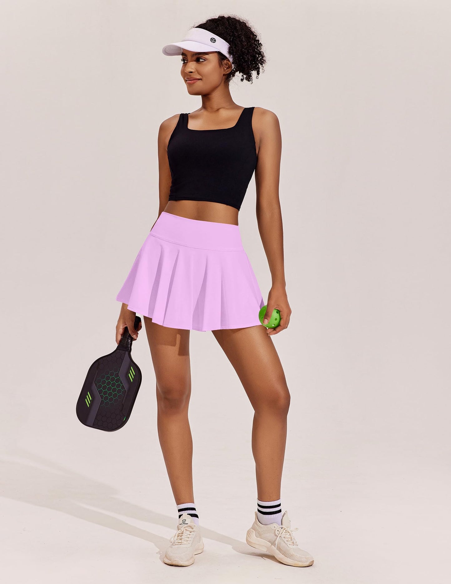 PINSPARK Golf Skirts for Women Pleated Tennis Skirt with Pockets Stretchy Athletic Skort Moisture Wicking Workout Skirt, Light Pink Large