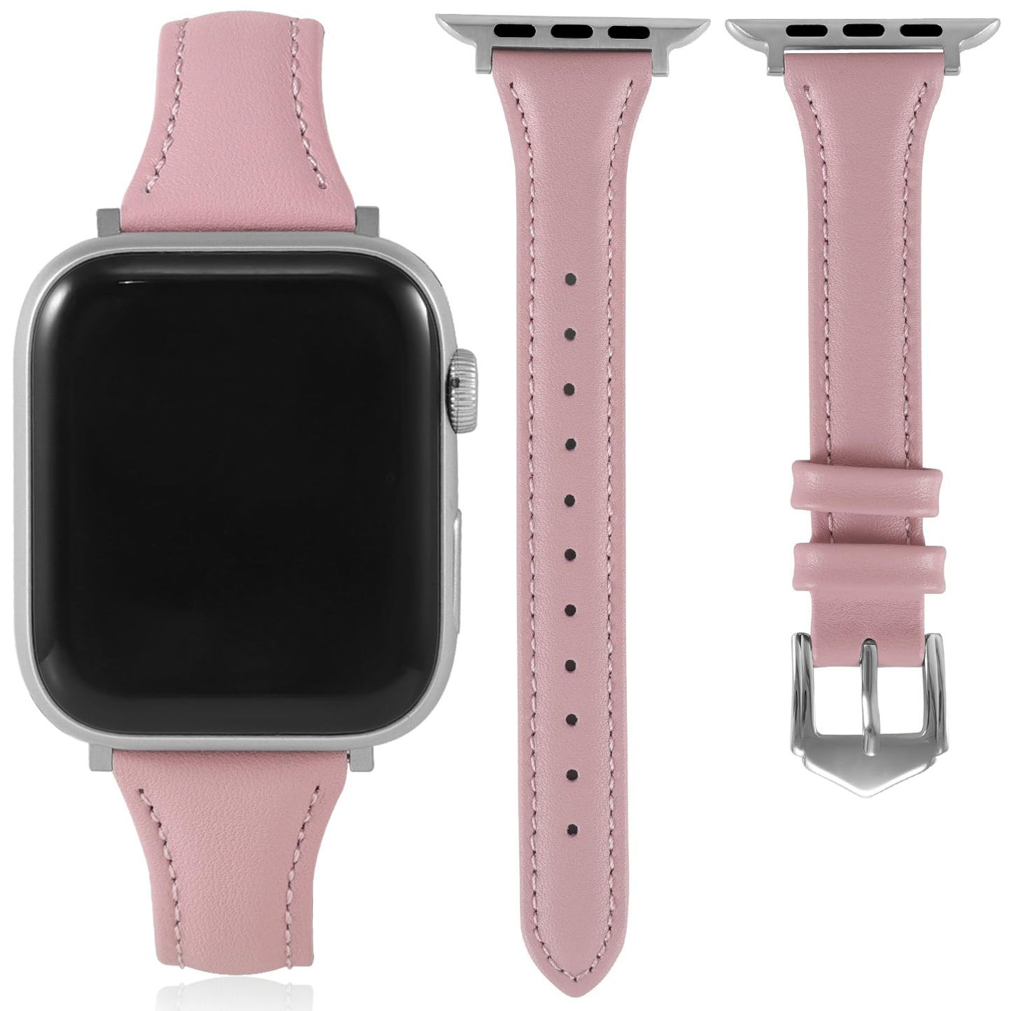 Slim Soft Genuine Leather Bands Compatible with Apple Watch Band 38mm 40mm 41mm 42mm for Women, Dressy Durable Leather Replacement Strap for iWatch SE1/2/3 11 10 9 8 7 6 5 4 3 2 1