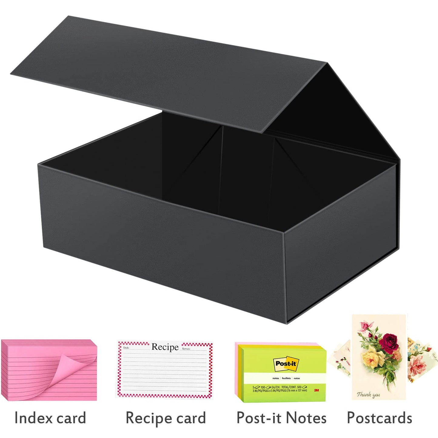 Harhana 3x5 Index Card Holder Card File Box Organizer, Hold 1200 3x5-Inch Flash Cards 2 Pack Black