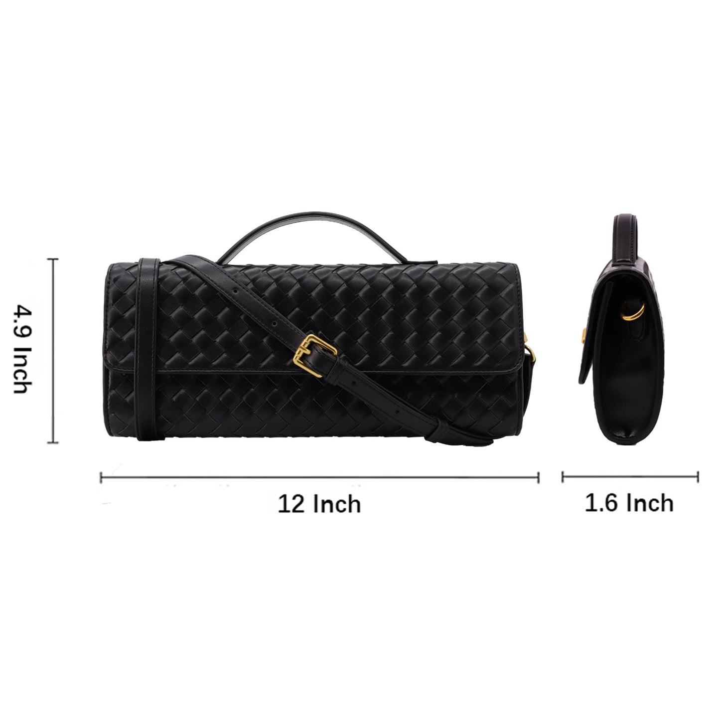 Hoochie Masa Woven Clutch Purse for Women Designer Shoulder Handbag Leather Crossbody Evening Bag with Detachable Chain (Gold)