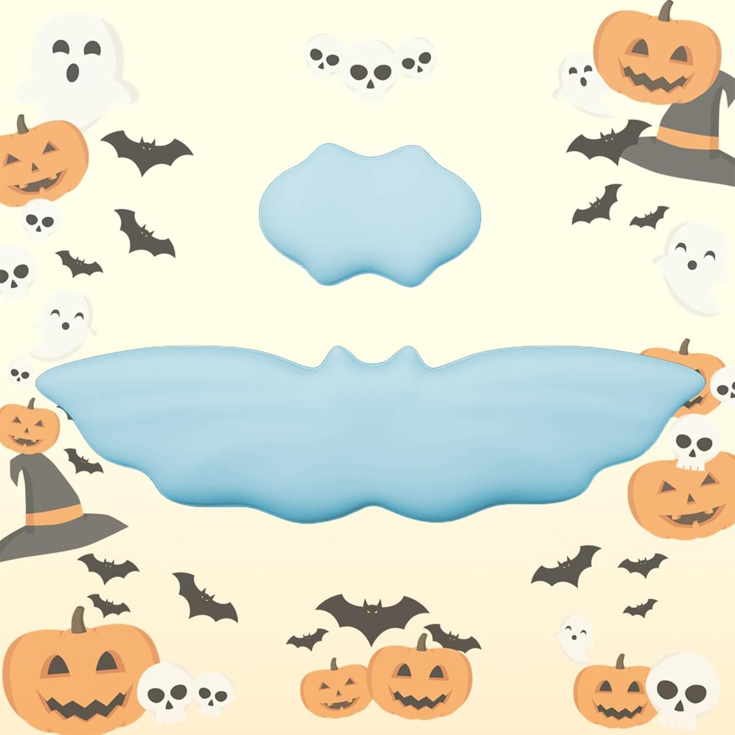 Tscuite Halloween Bat Keyboard Wrist Rest Set, Ergonomic PU Leather Wrist Support for Keyboard & Mouse, Soft Memory Foam Wrist Pad with Non-Slip Base for Office, Gaming, Laptop & Compute (Blue)