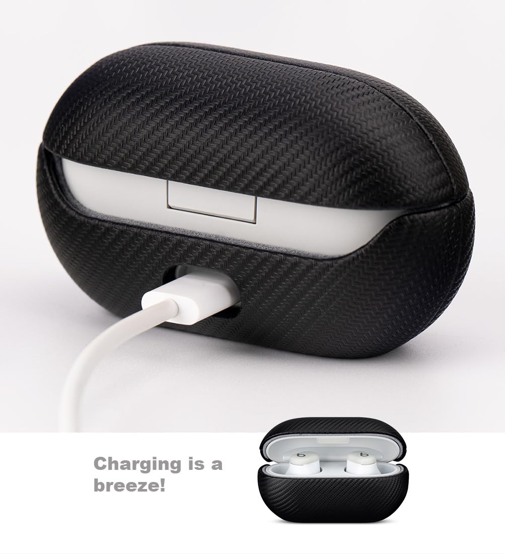 LOPIE Handmade for Beats Solo Buds Case Cover, Premium Synthetic Leather, Carbon Fiber Style, Protective Hard Shell Cover for Beats Solo Buds Earbuds - Black