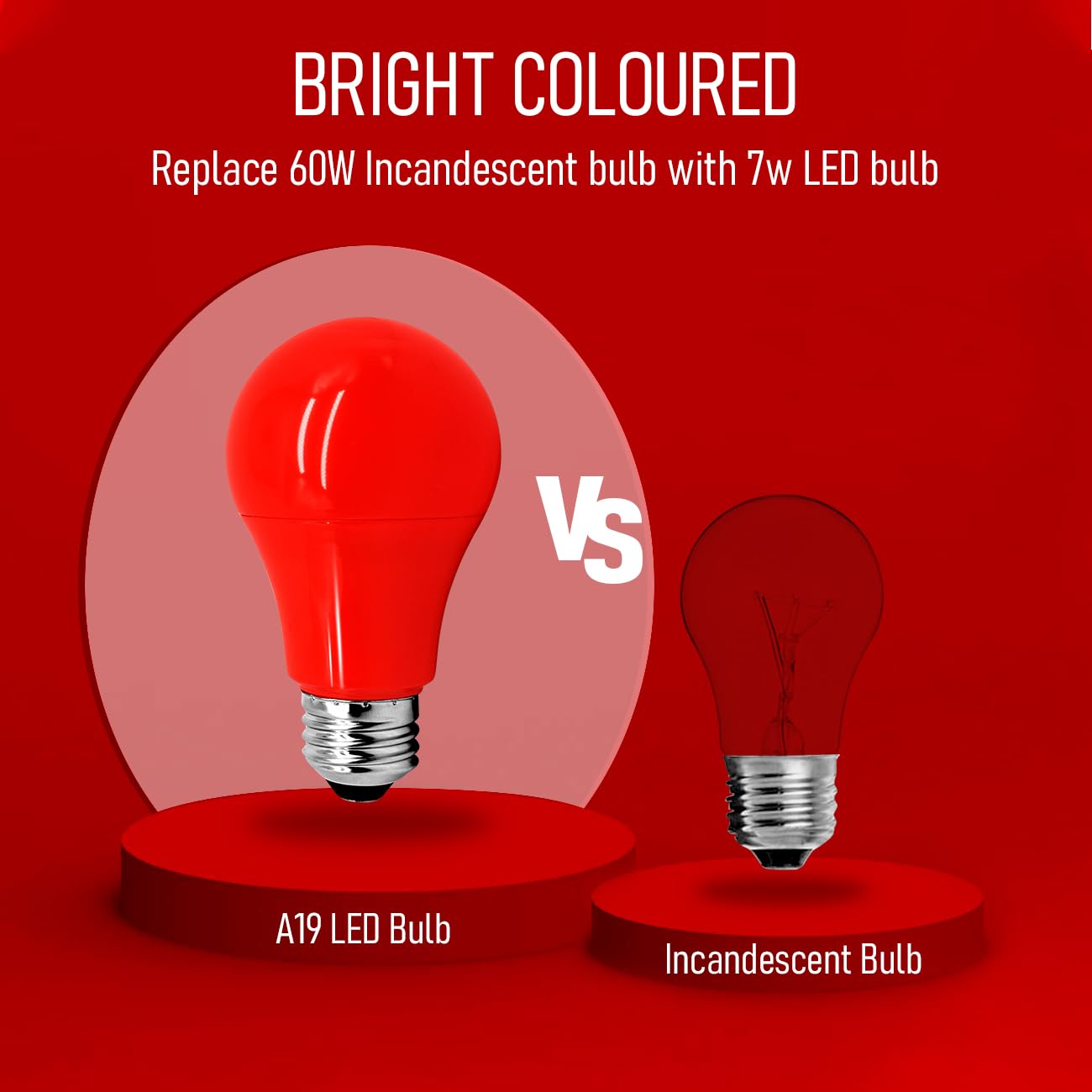 Jolux 12 Pack Red Light Bulbs A19 7W (60W Equivalent), E26 Red LED Lights for Holiday Lighting, Porch, Party, Bar Ambiance Decor, Halloween, Christmas, New Year Decor, Non-Dimmable