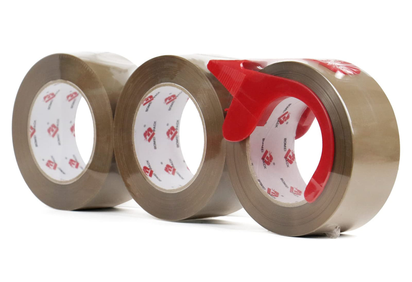 BOMEI PACK Heavy Duty Brown Packing Tape with Dispenser, 2.6 mil, 1.88 inch x 110 Yards (3 Pack), Total 330Y, Brown Tape Refills for Shipping, Mailing, Moving & Storage