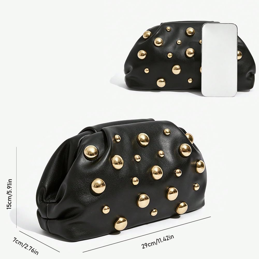Women's Clutch Purse Evening Bag Dumpling No Strap Handbags Elegant Faux PU Leather Clutch Bag (Black)