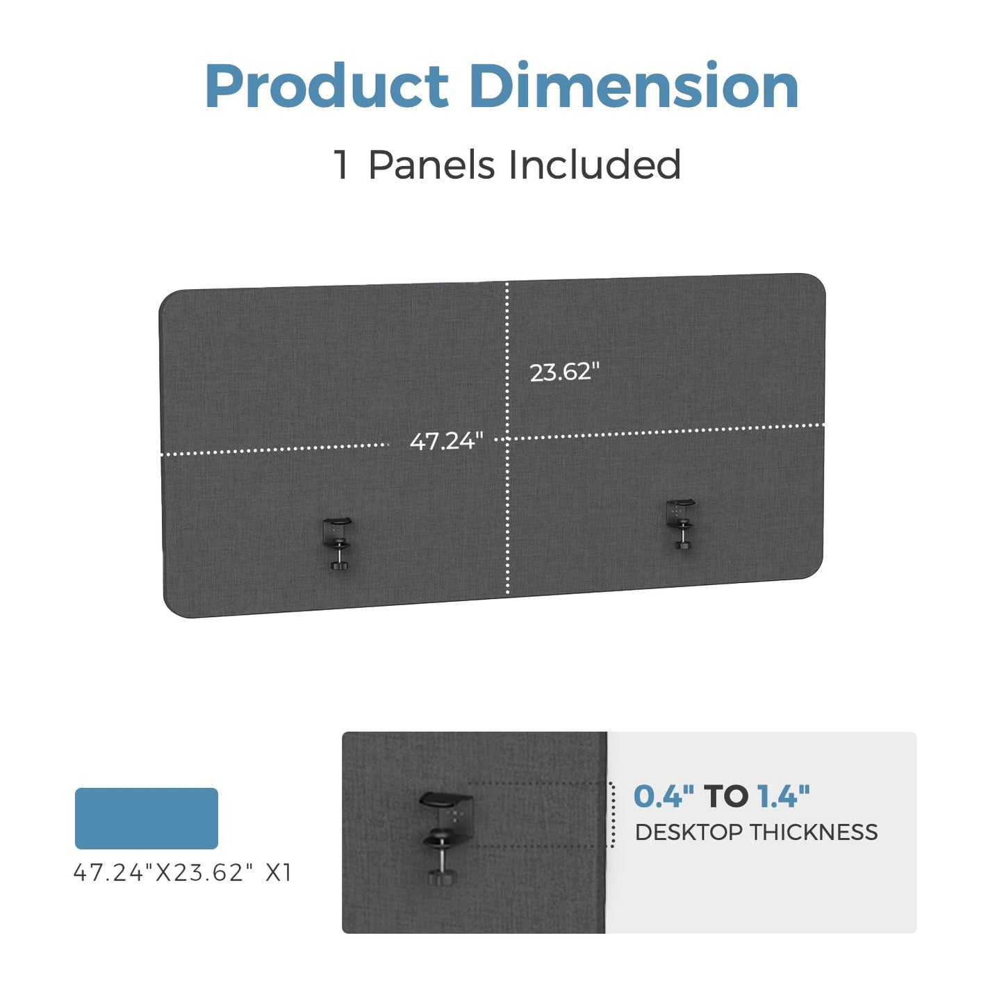 MORDEER 47.2" Privacy Desk Divider Panel, Acoustic Divider Panels for Office, Clamp-on Cubicle Office Room Dividers, Easy Assemble, Dark Grey