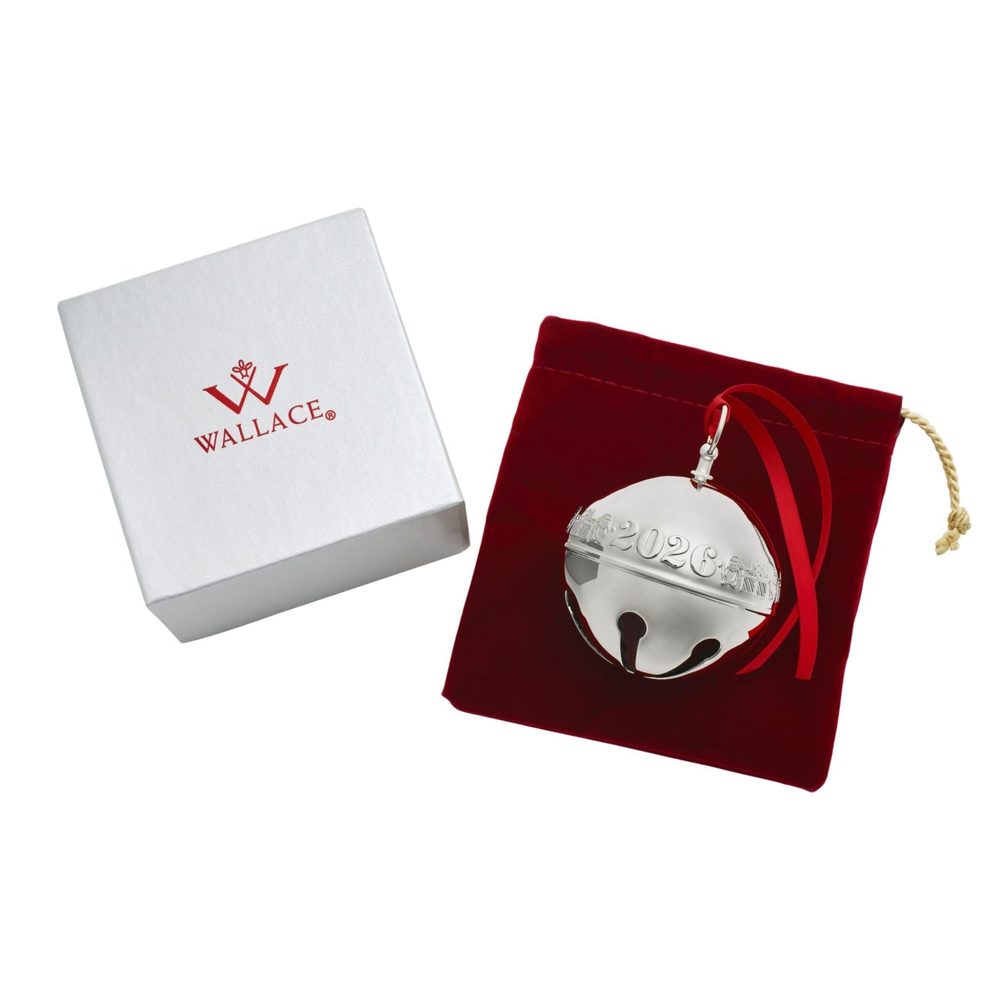 Wallace 2026 Silver-Plated Sleigh Bell Ornament 56th Edition - Penguins and Presents Annual Collectible Holiday Bell with Gift Box