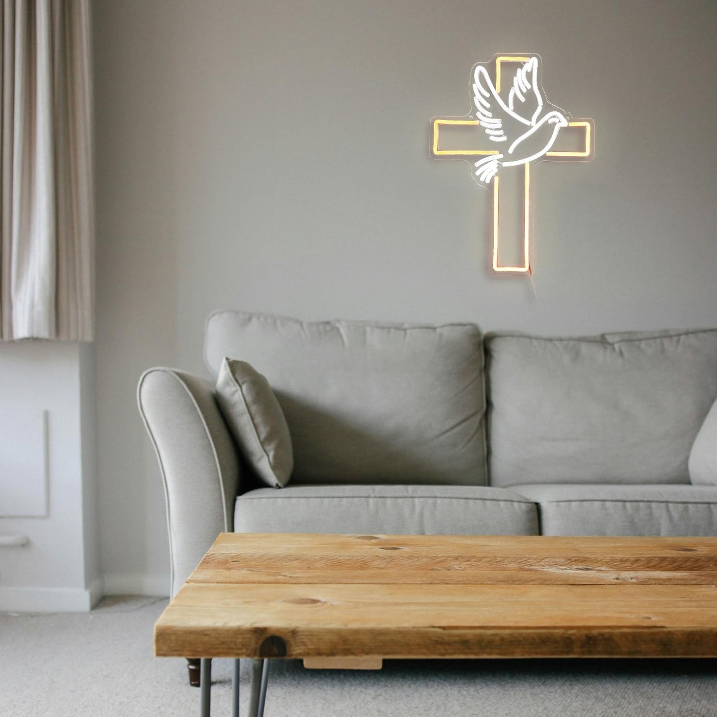 Cross Neon Sign Dimmable Led Easter Cross Neon Light For Wall Decoration White Dove of Peace Neon Light Signs USB Powered Light Up Sign For Festival Party Wedding Home Decor