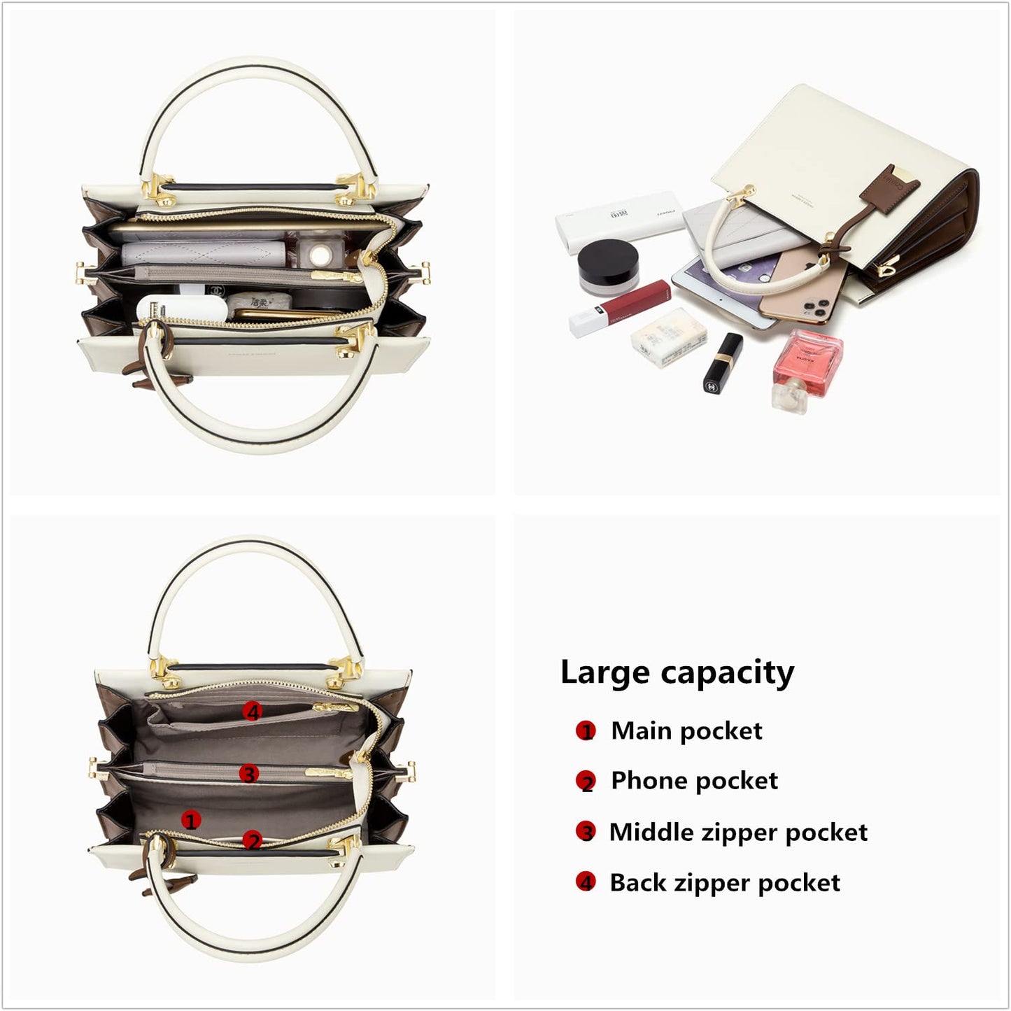 Cnoles Handbags for Women Fashion Leather Tote Shoulder Bags Ladies Handle Satchel Purse Brown