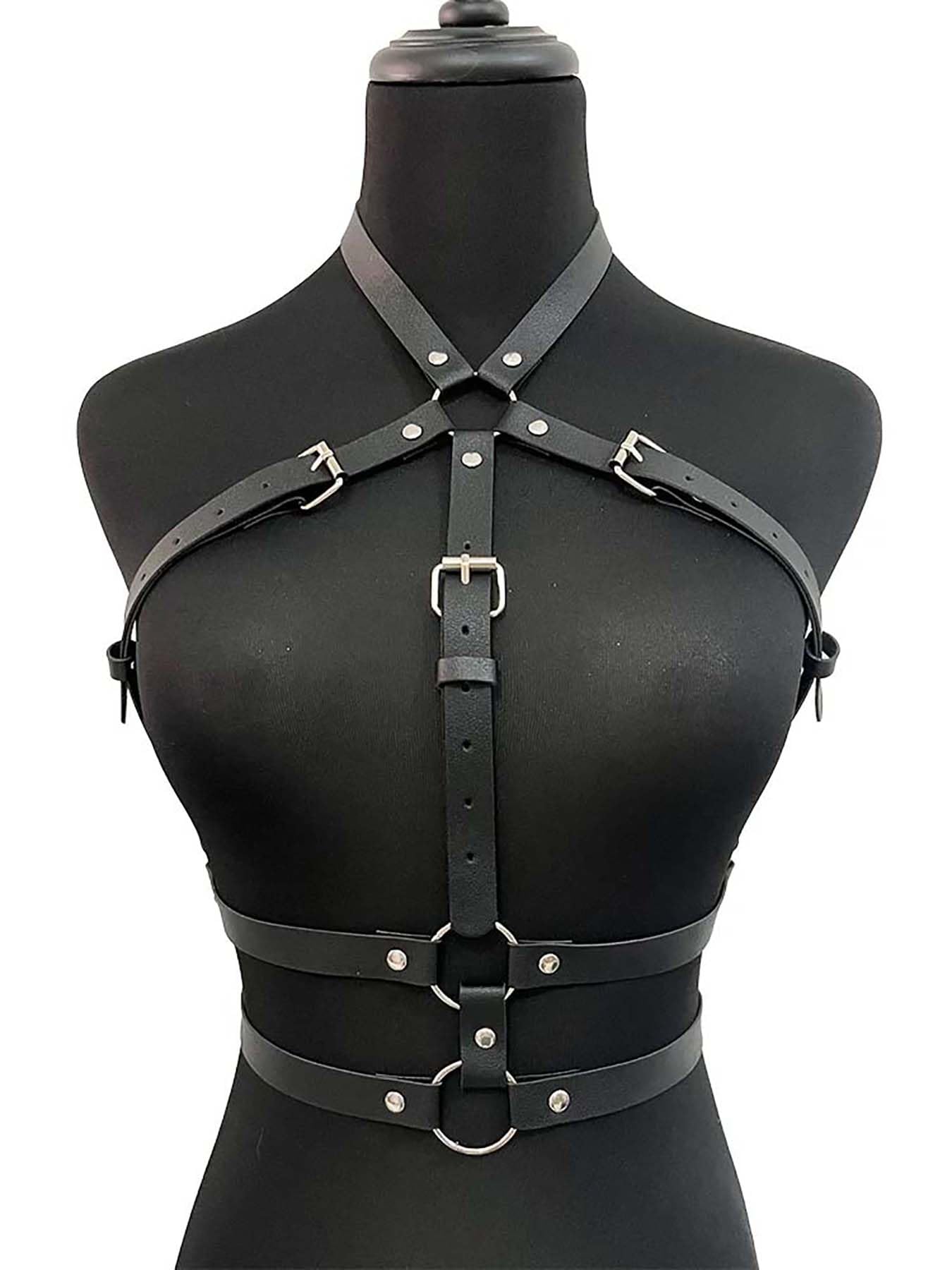 WARANDOD Punk Harness Belts for Woman Leather Chest Body Chain Belt Rave Halloween Accessories Belt Adjustable Gothic (Fit Waist 24.8-36 in)