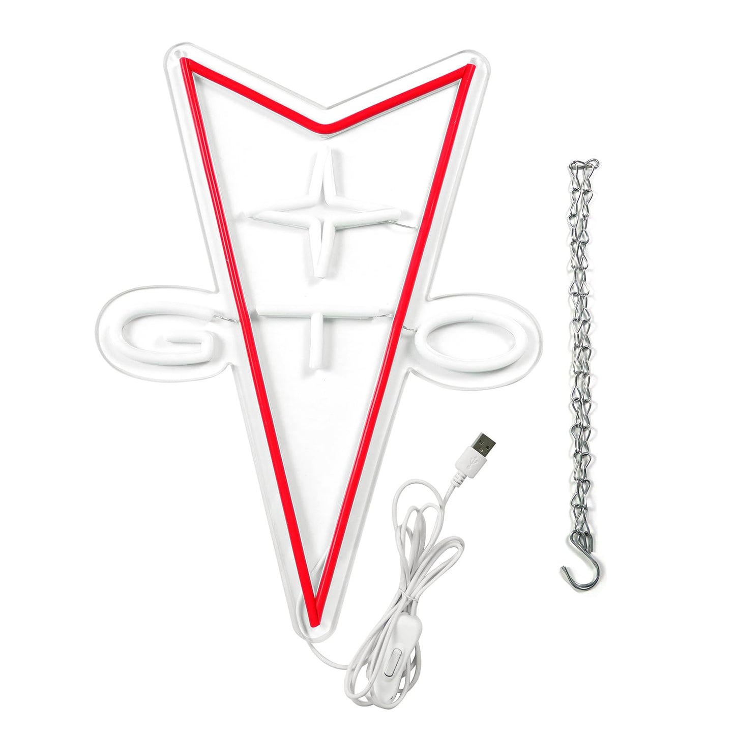 AHlove GTO Neon Car Signs for Store Wall Decorļ¼ Led Business Sign Suitable for Man CavećBedroomćGaragećParty, BirthdayćChristmas Gifts for Boys 5V Power Adapter 16 * 12Inch(white+red)