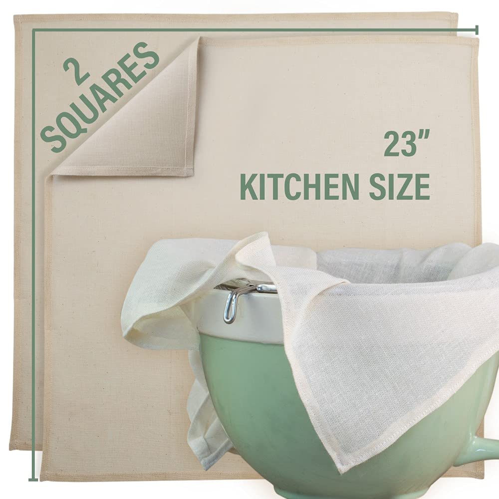 Organic Unbleached Cotton Cheesecloth for Straining - 2 Reusable Hemmed Squares, GOTS Certified, Fine Reusable Strainer – Large 23" x 23"