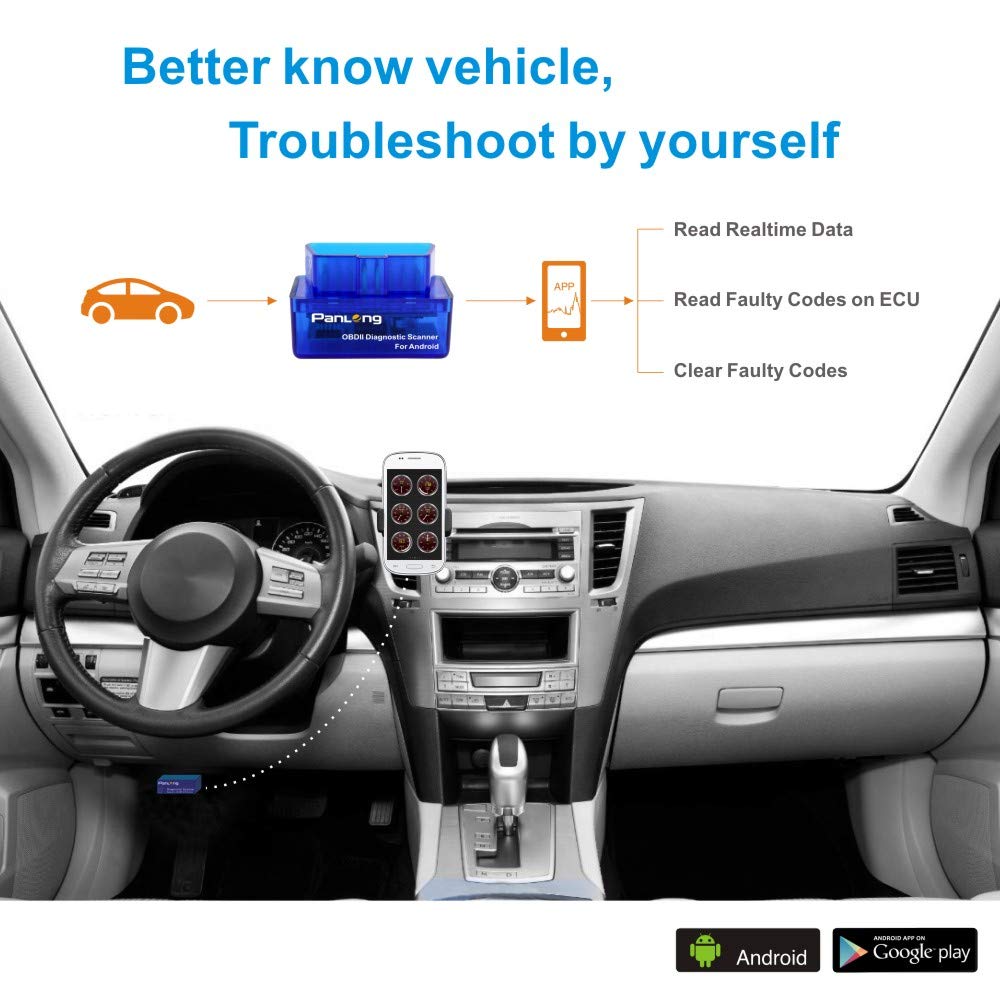 Panlong OBD2 Scanner Bluetooth OBDII Diagnostic Tool Car Code Reader Turn Off Check Engine Light Support Android Torque App